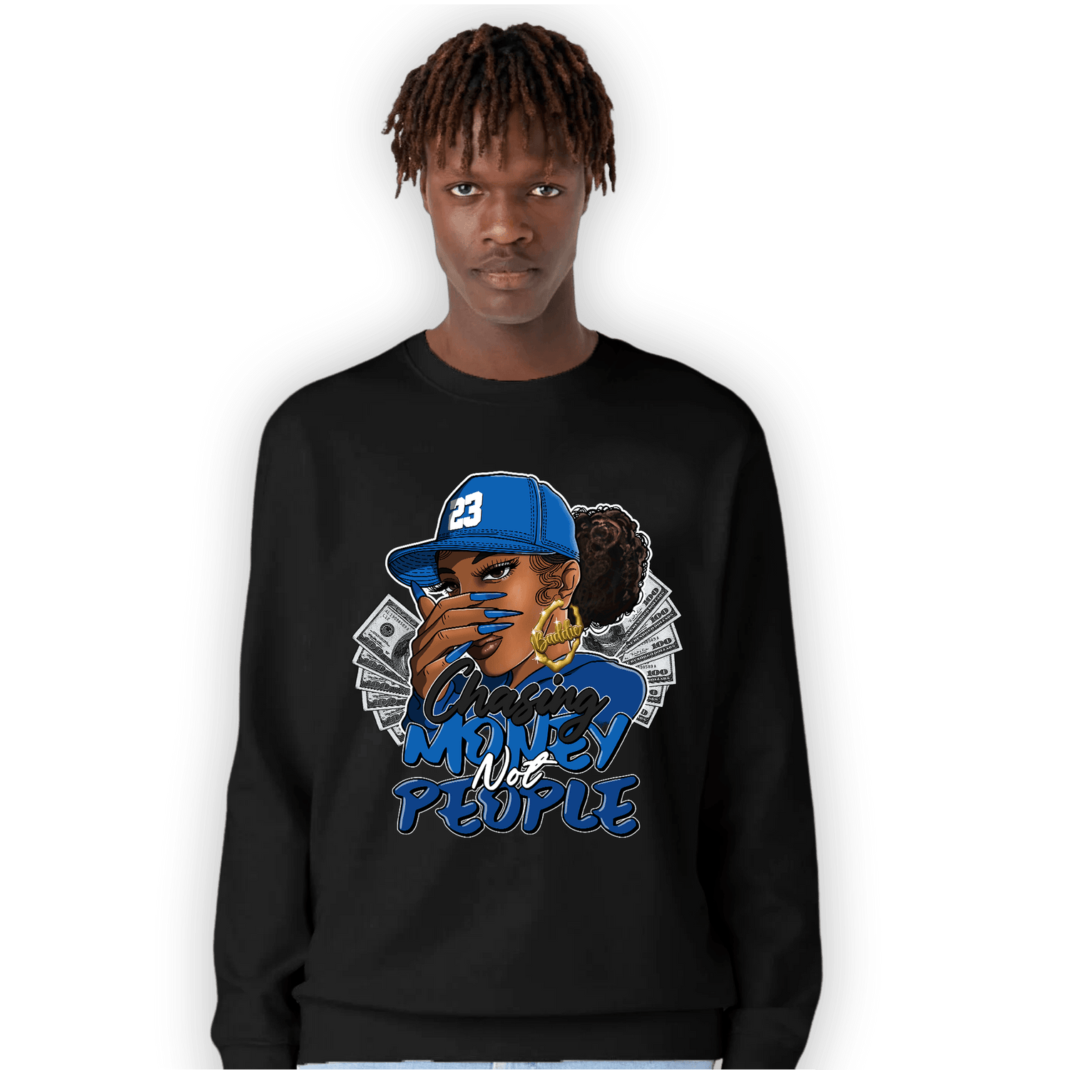 Royal Reimagined 1s Sweatshirt Match Melanin Chasing Money - NastyJamz
