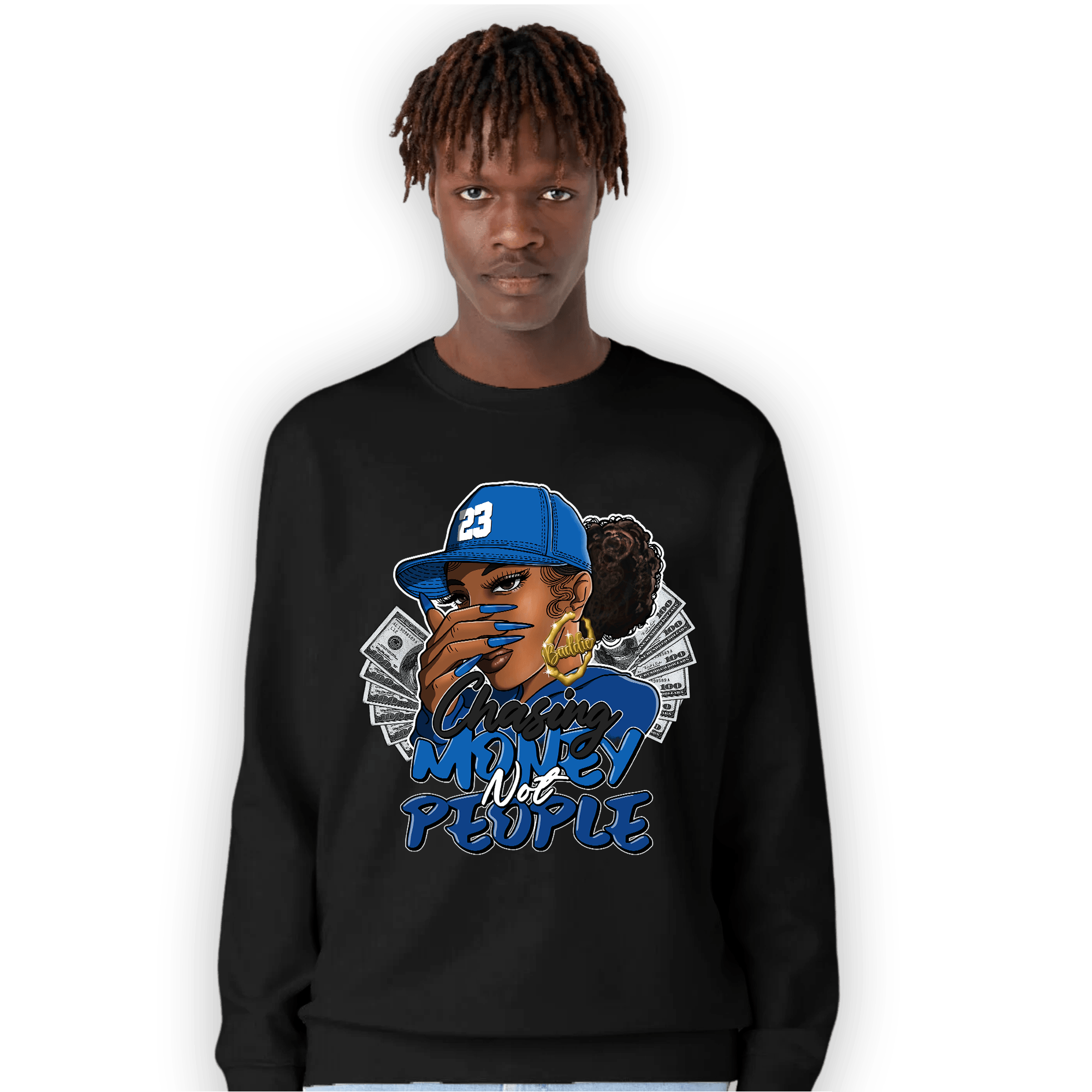 Royal Reimagined 1s Sweatshirt Match Melanin Chasing Money - NastyJamz