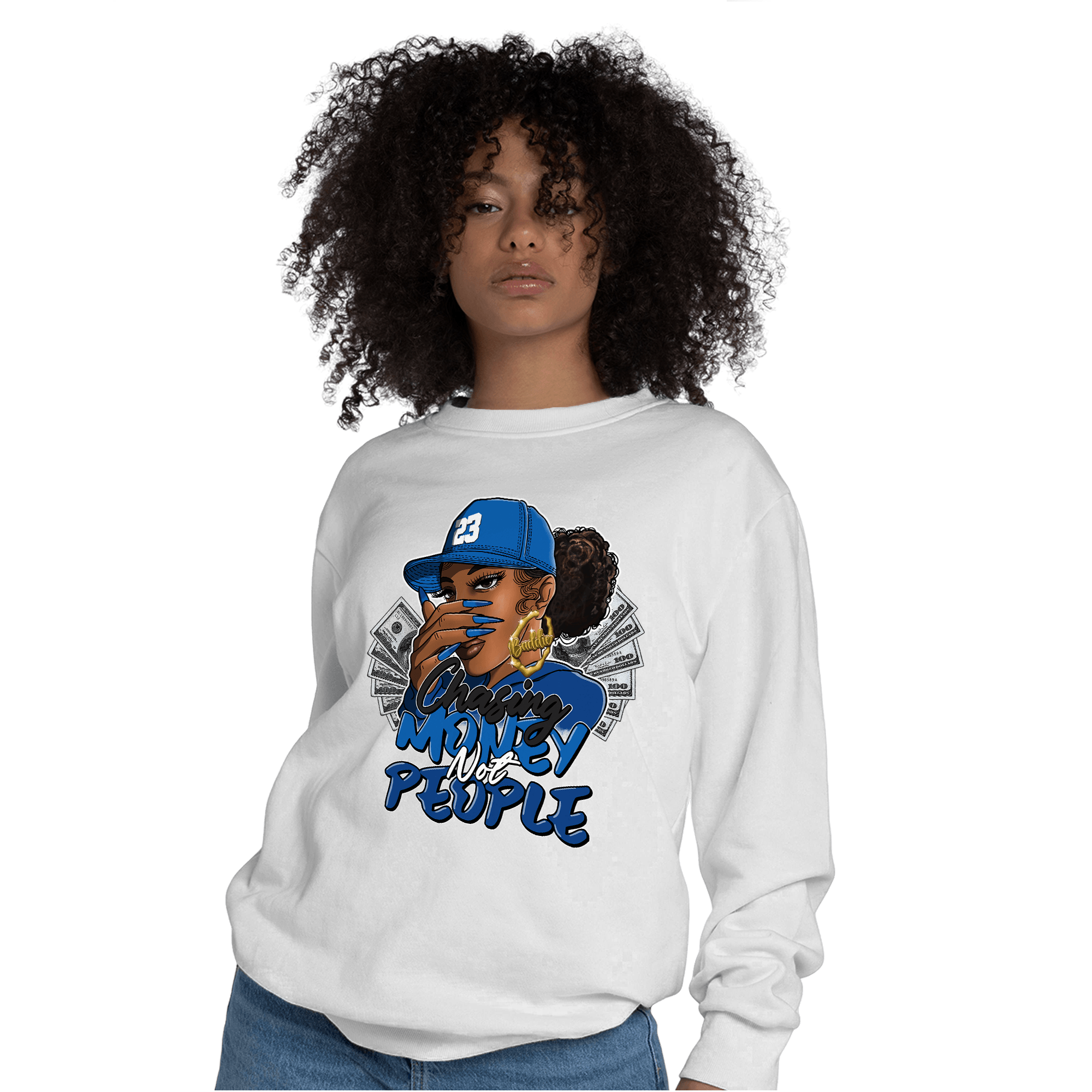 Royal Reimagined 1s Sweatshirt Match Melanin Chasing Money - NastyJamz