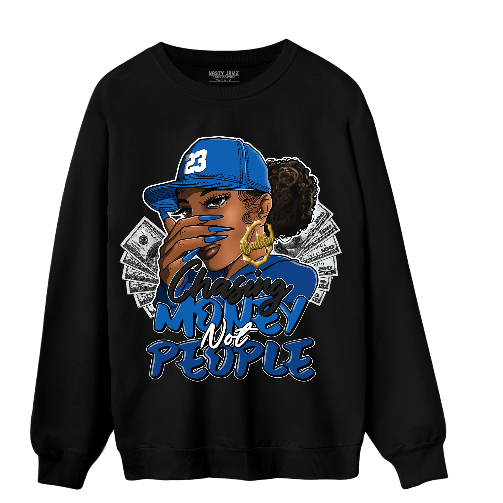 Royal Reimagined 1s Sweatshirt Match Melanin Chasing Money - NastyJamz