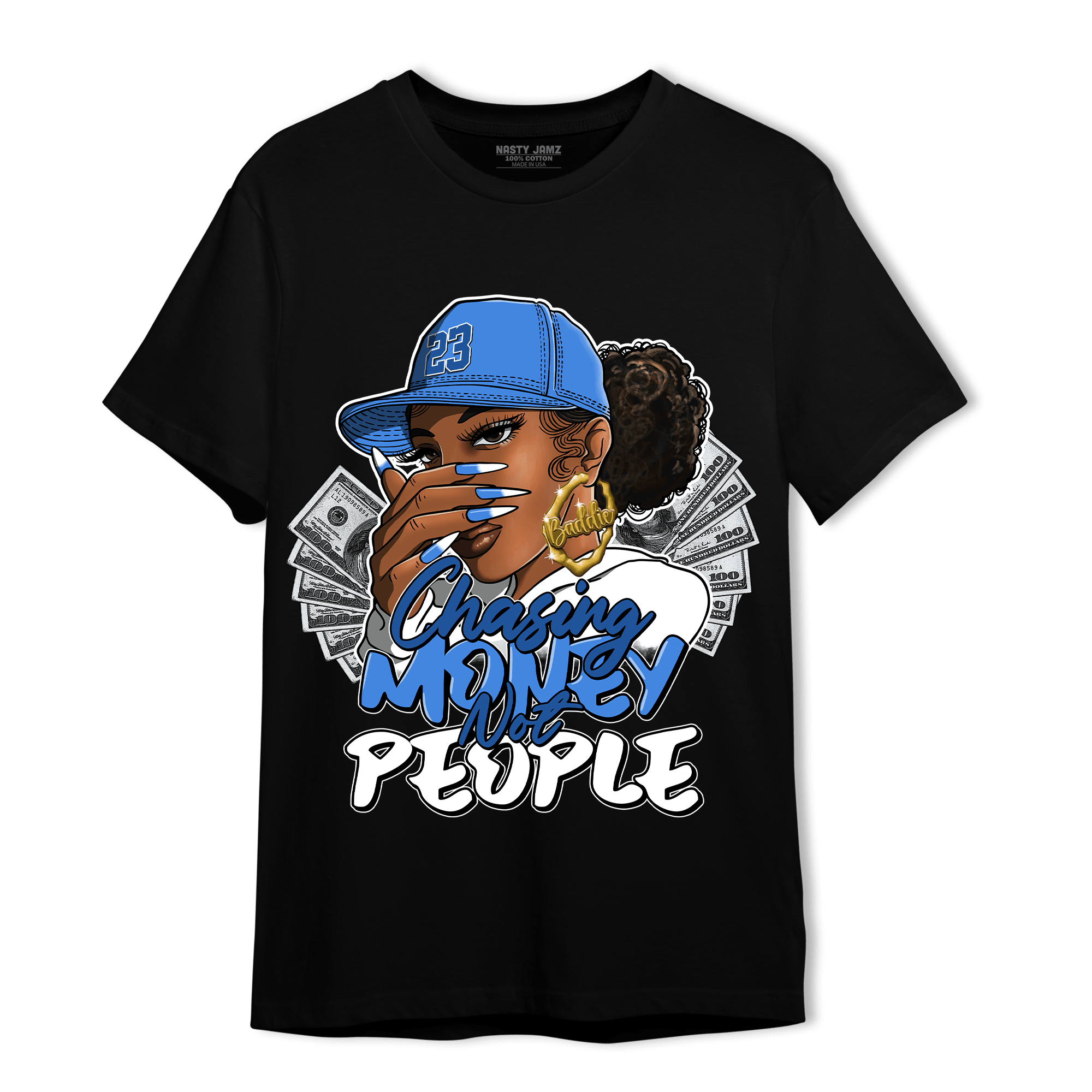 University Blue Toe 1s T Shirt Match Melanin Chasing Money - NastyJamz
