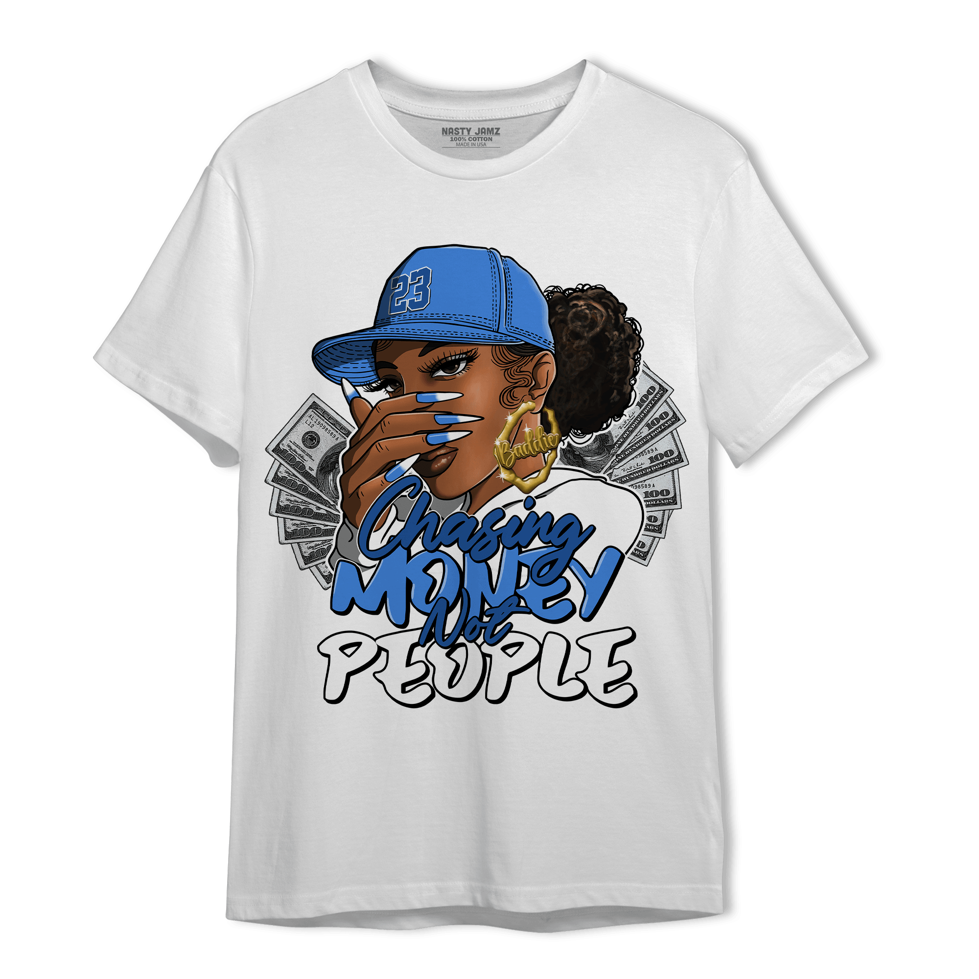 University Blue Toe 1s T Shirt Match Melanin Chasing Money - NastyJamz