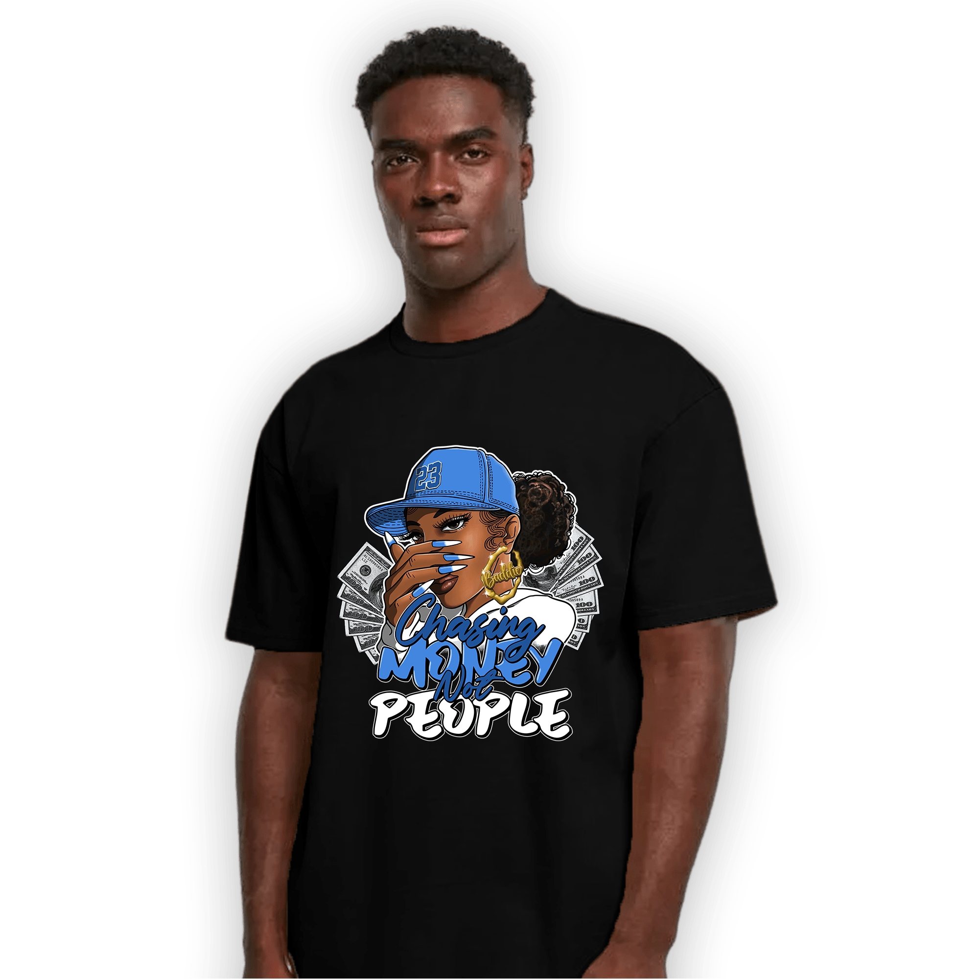 University Blue Toe 1s T Shirt Match Melanin Chasing Money - NastyJamz