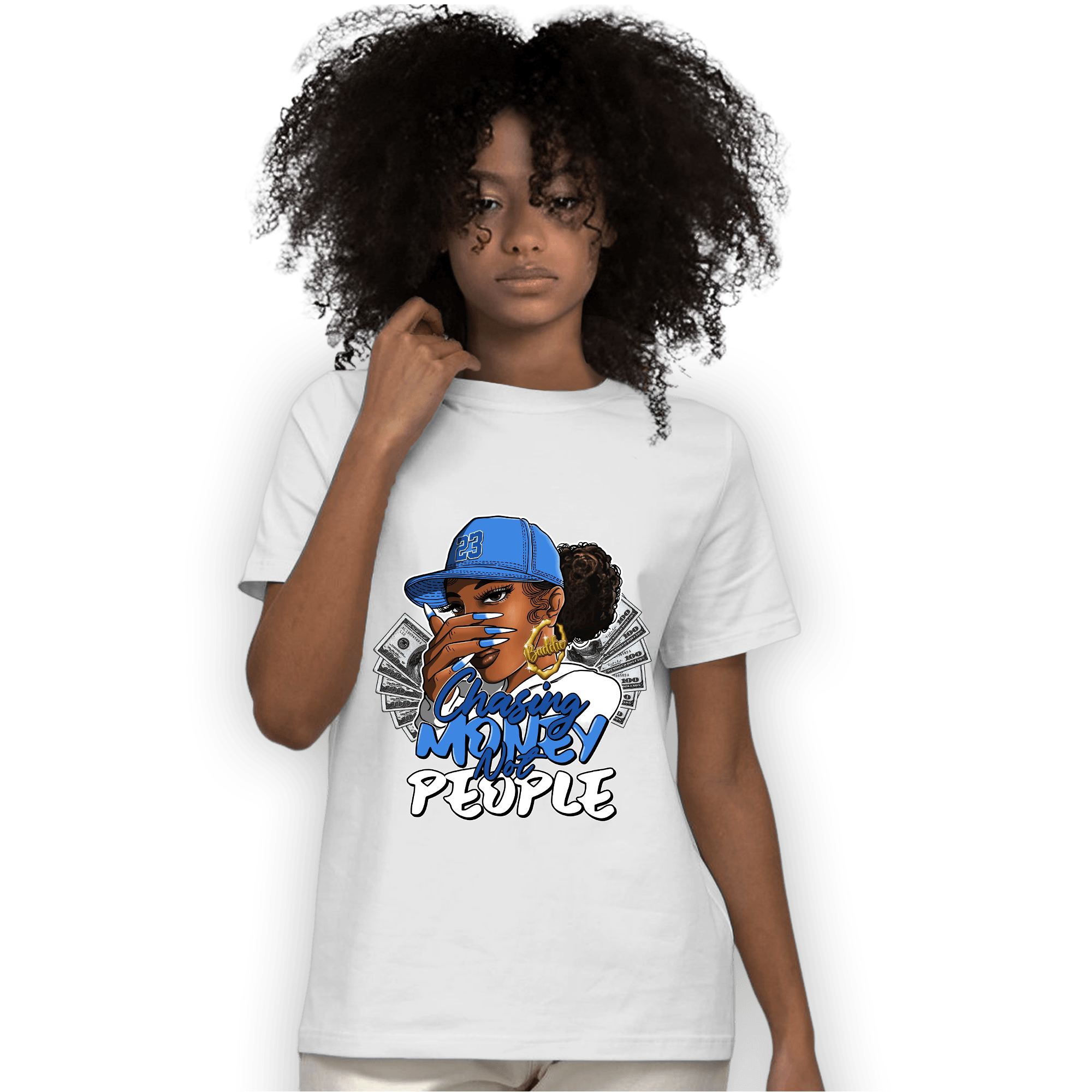 University Blue Toe 1s T Shirt Match Melanin Chasing Money - NastyJamz