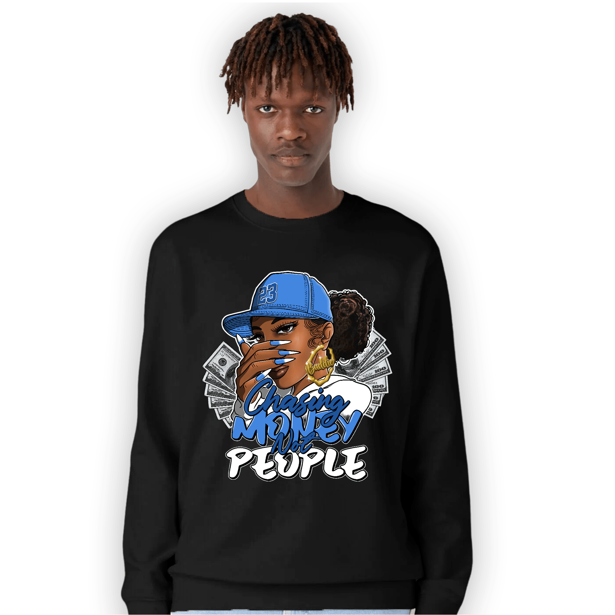 University Blue Toe 1s Sweatshirt Match Melanin Chasing Money - NastyJamz