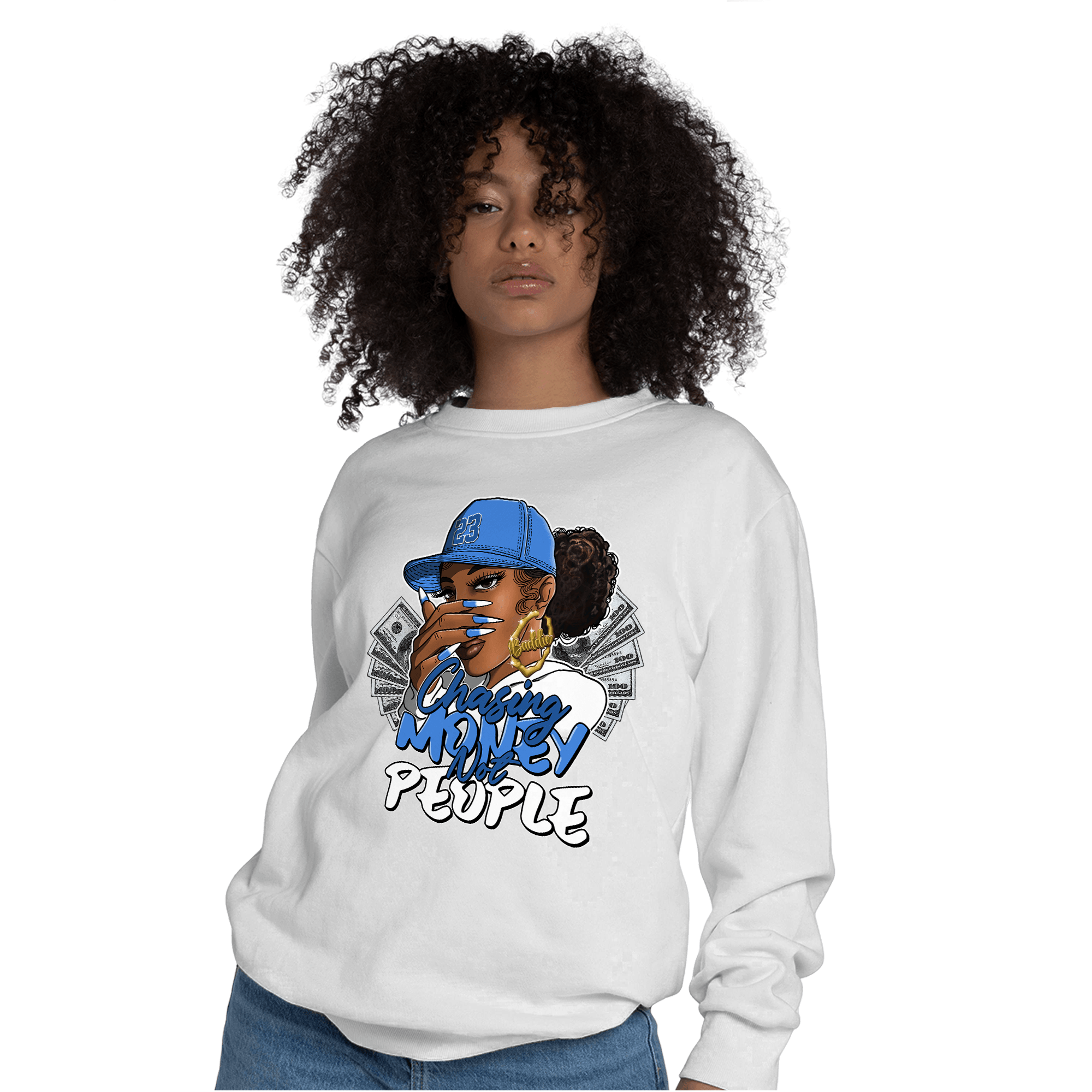 University Blue Toe 1s Sweatshirt Match Melanin Chasing Money - NastyJamz