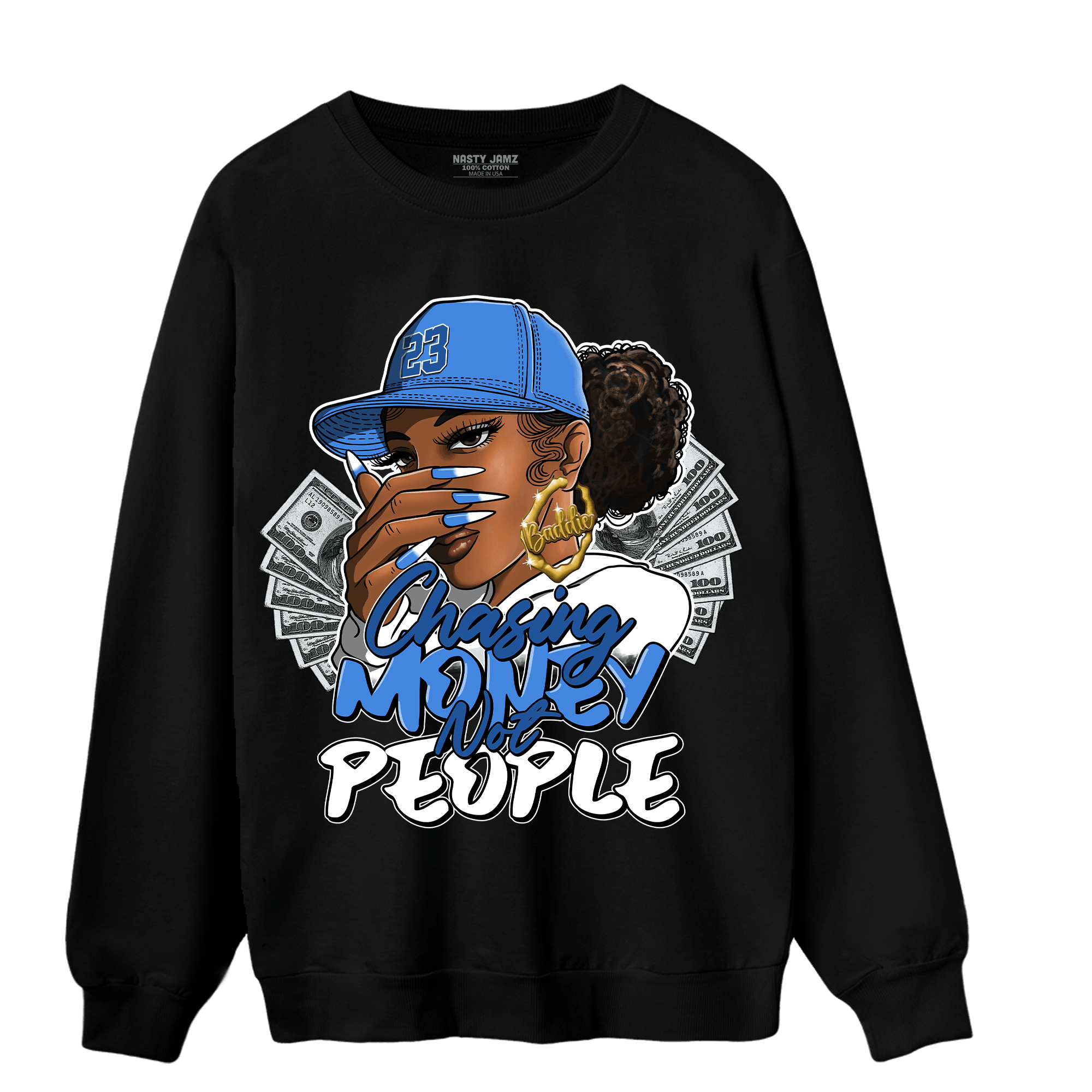 University Blue Toe 1s Sweatshirt Match Melanin Chasing Money - NastyJamz