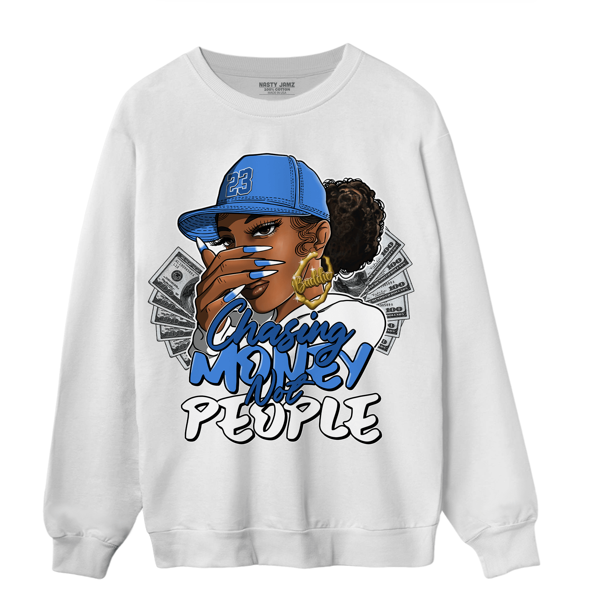 University Blue Toe 1s Sweatshirt Match Melanin Chasing Money - NastyJamz