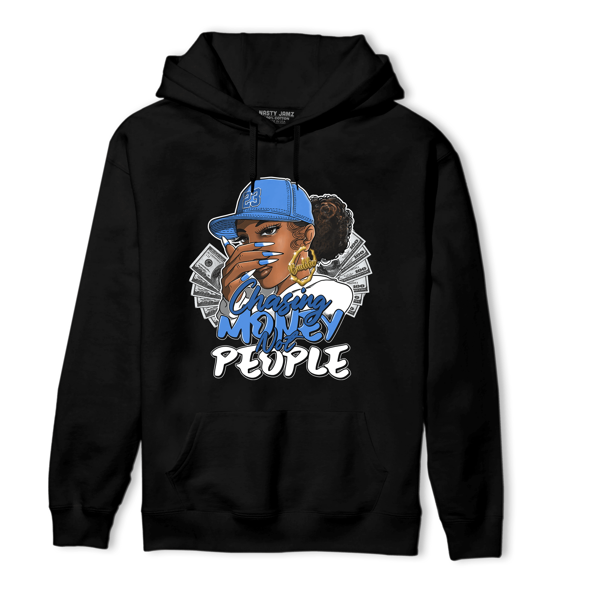 University Blue Toe 1s Hoodie Match Melanin Chasing Money - NastyJamz