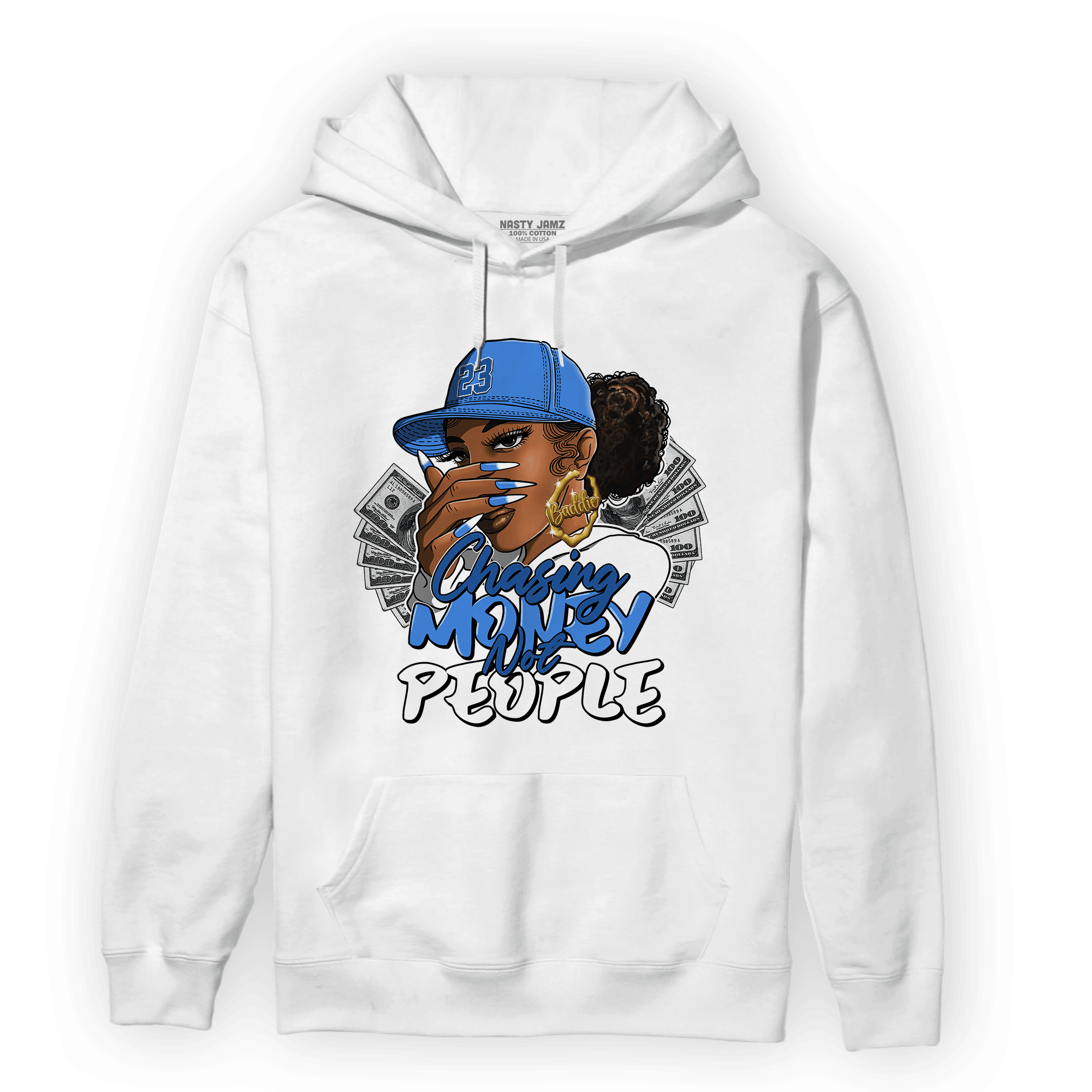 University Blue Toe 1s Hoodie Match Melanin Chasing Money - NastyJamz