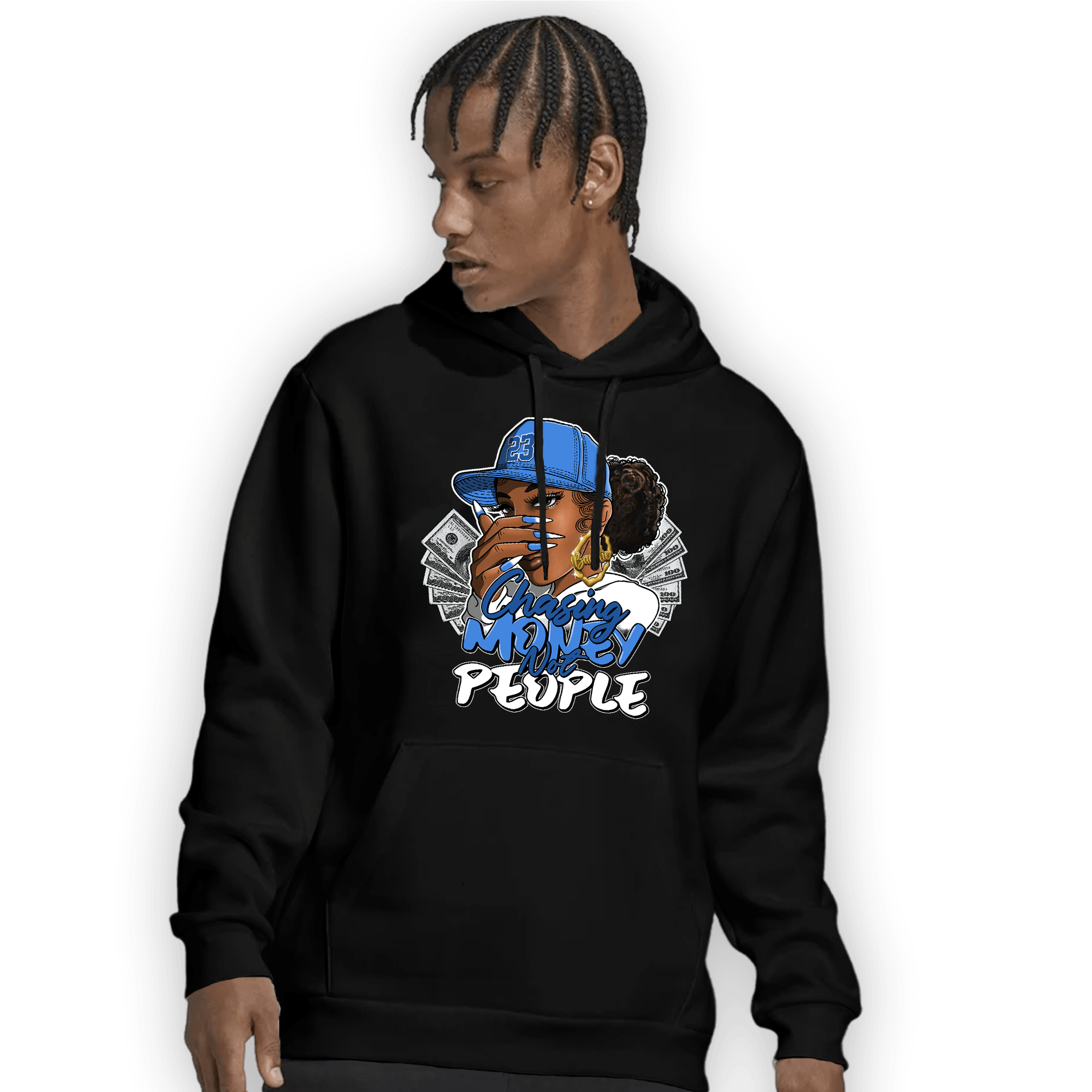University Blue Toe 1s Hoodie Match Melanin Chasing Money - NastyJamz