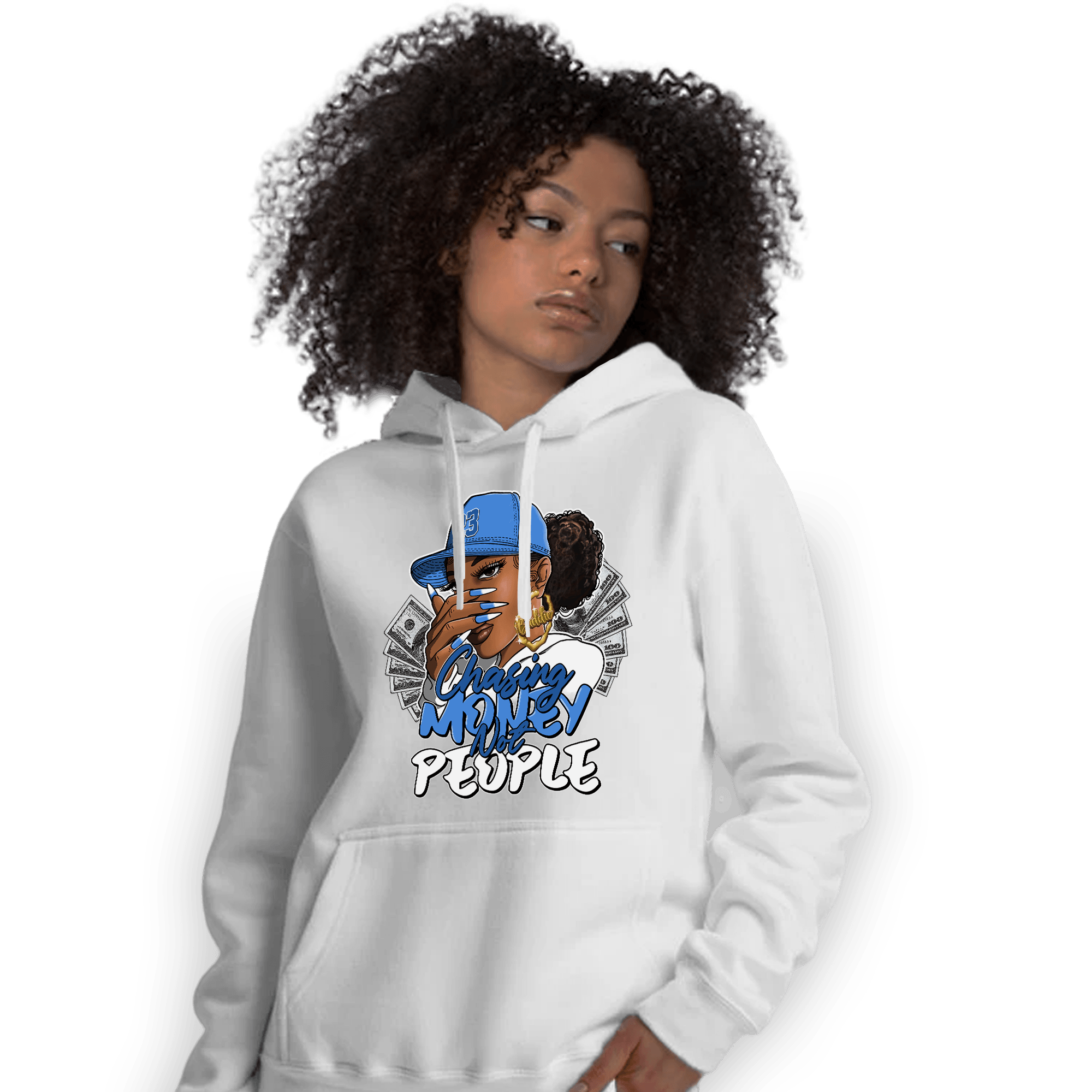 University Blue Toe 1s Hoodie Match Melanin Chasing Money - NastyJamz