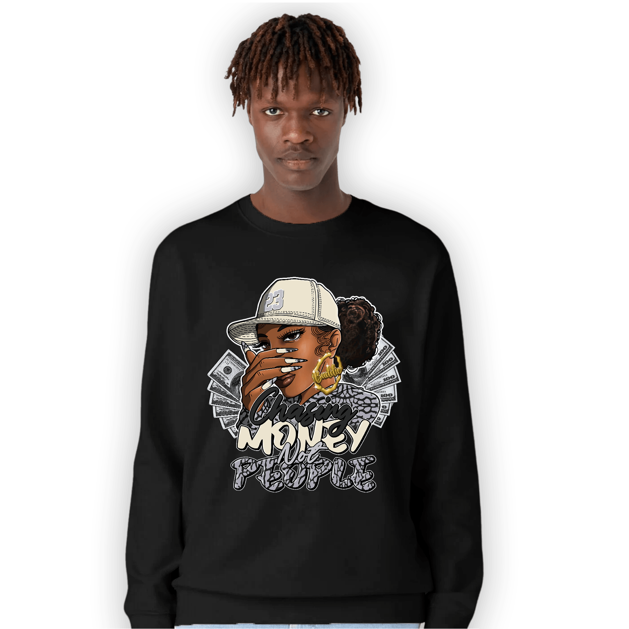 Off Noir 3s Sweatshirt Match Melanin Chasing Money - NastyJamz