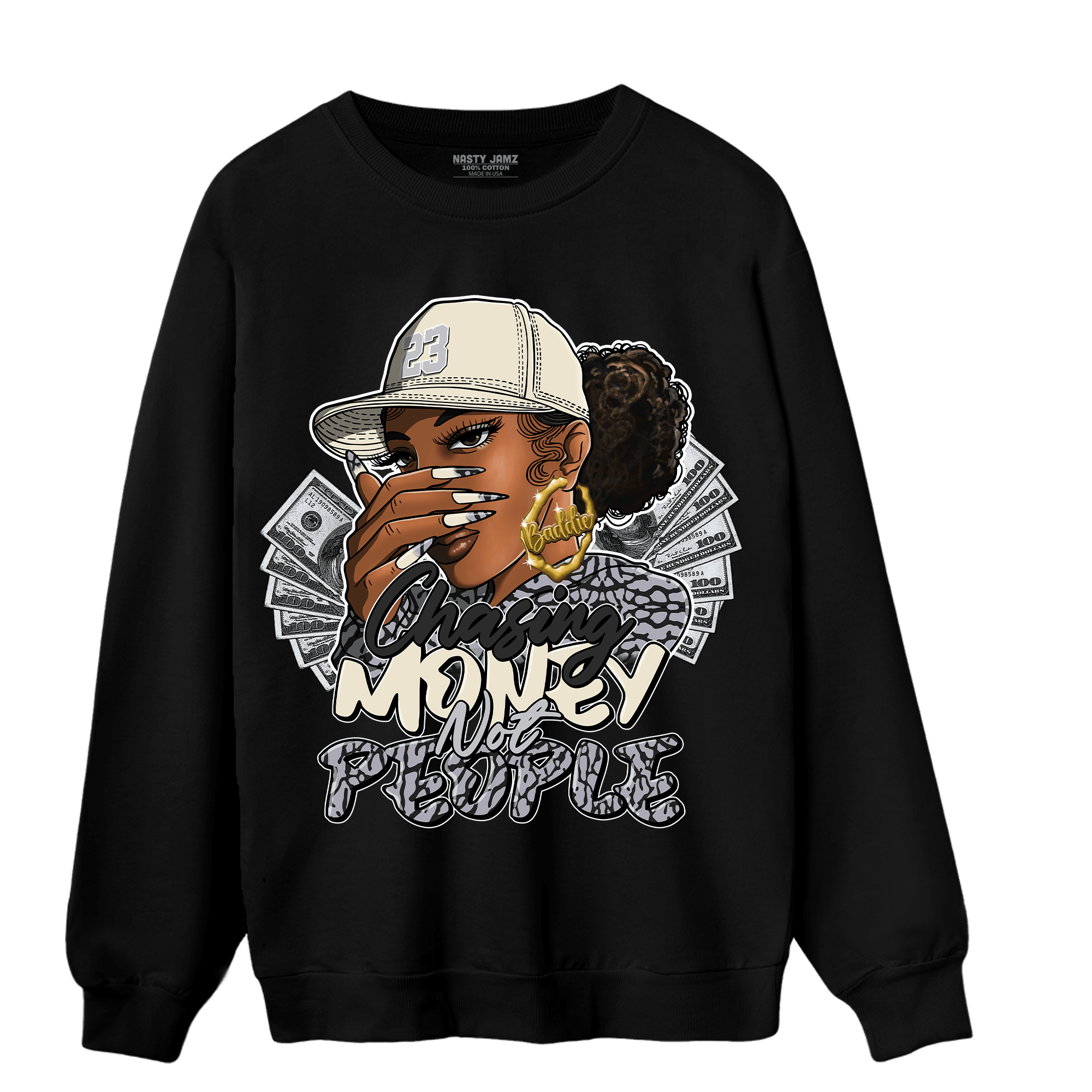 Off Noir 3s Sweatshirt Match Melanin Chasing Money - NastyJamz