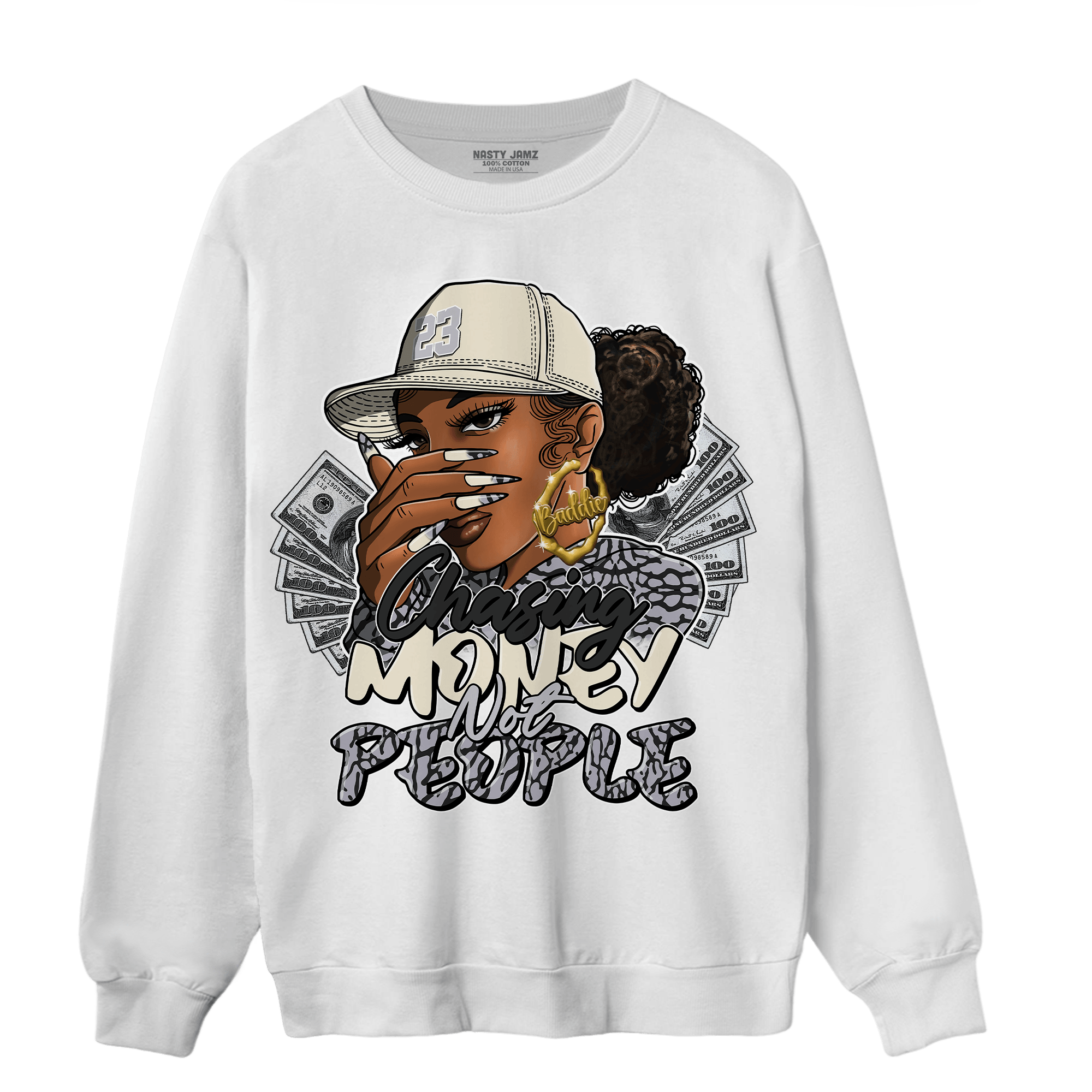 Off Noir 3s Sweatshirt Match Melanin Chasing Money - NastyJamz