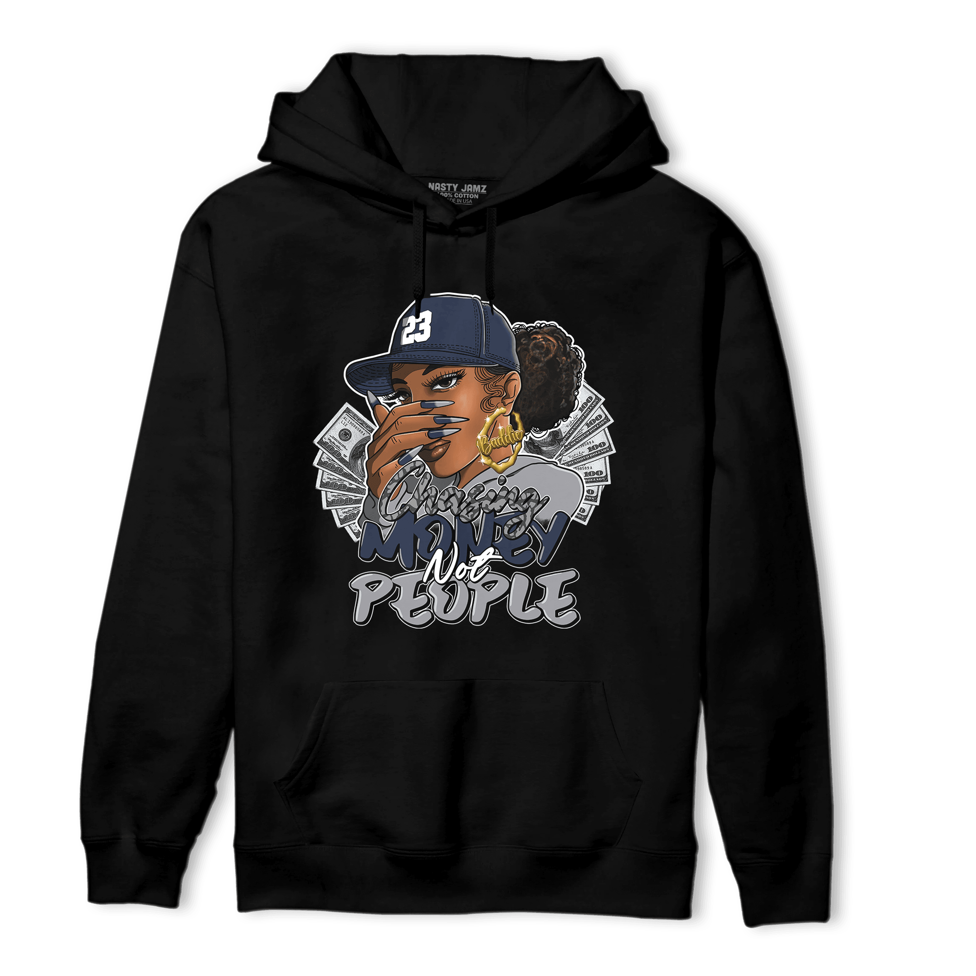 White Navy 3s Hoodie Match Melanin Chasing Money - NastyJamz