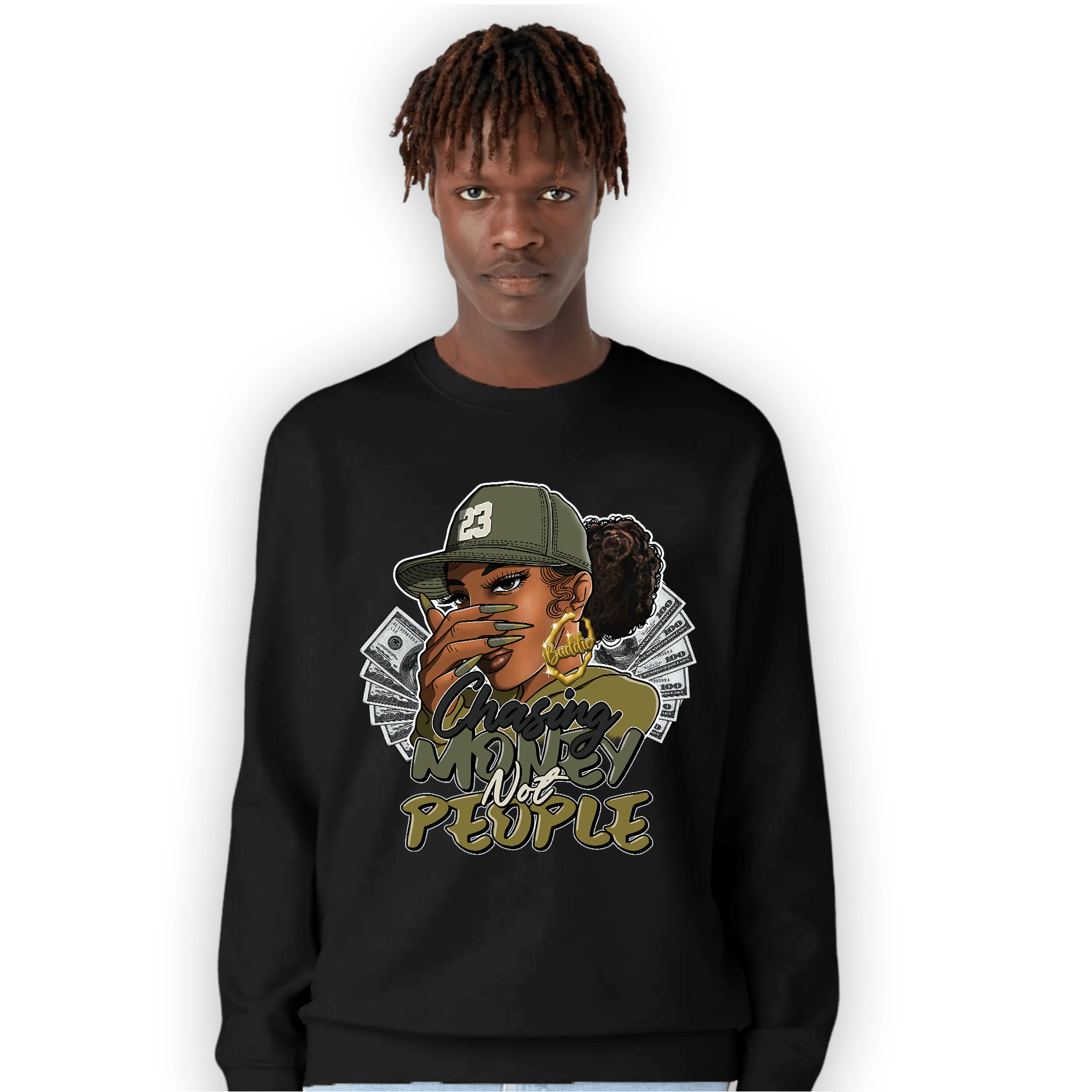 SE Craft Medium Olive 4s Sweatshirt Match Melanin Chasing Money - NastyJamz