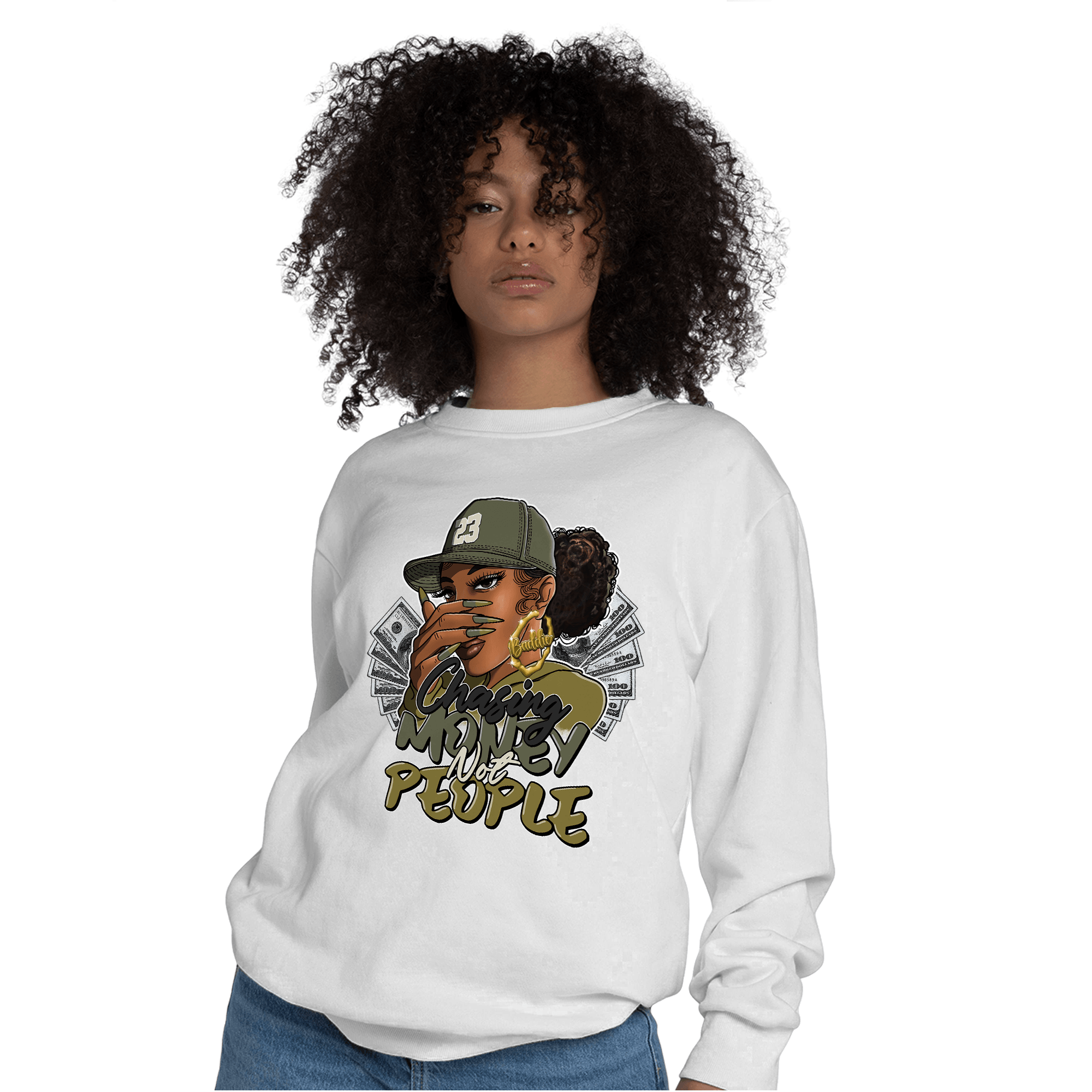 SE Craft Medium Olive 4s Sweatshirt Match Melanin Chasing Money - NastyJamz