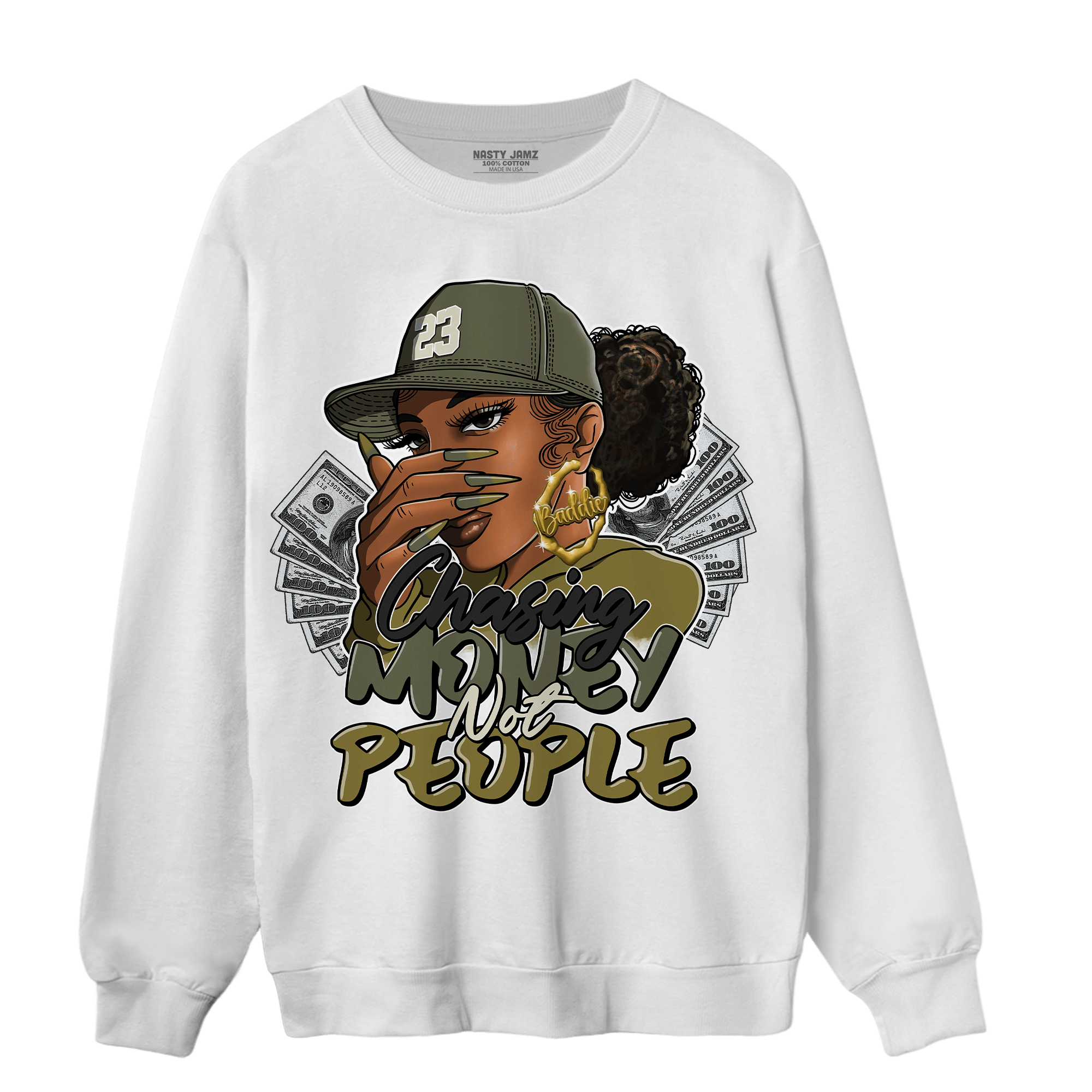 SE Craft Medium Olive 4s Sweatshirt Match Melanin Chasing Money - NastyJamz