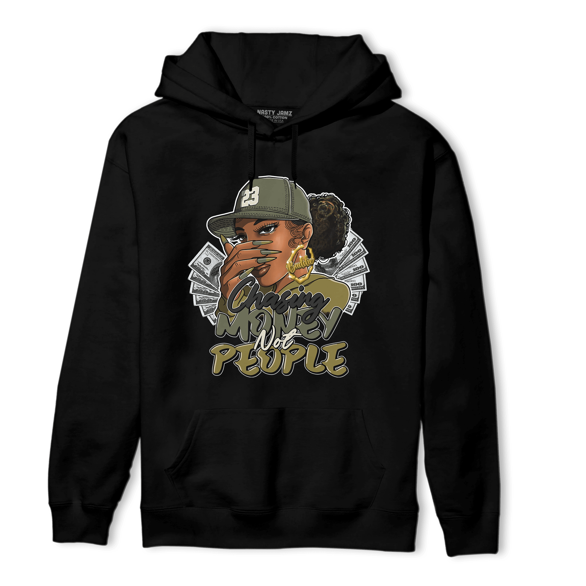 SE Craft Medium Olive 4s Hoodie Match Melanin Chasing Money - NastyJamz