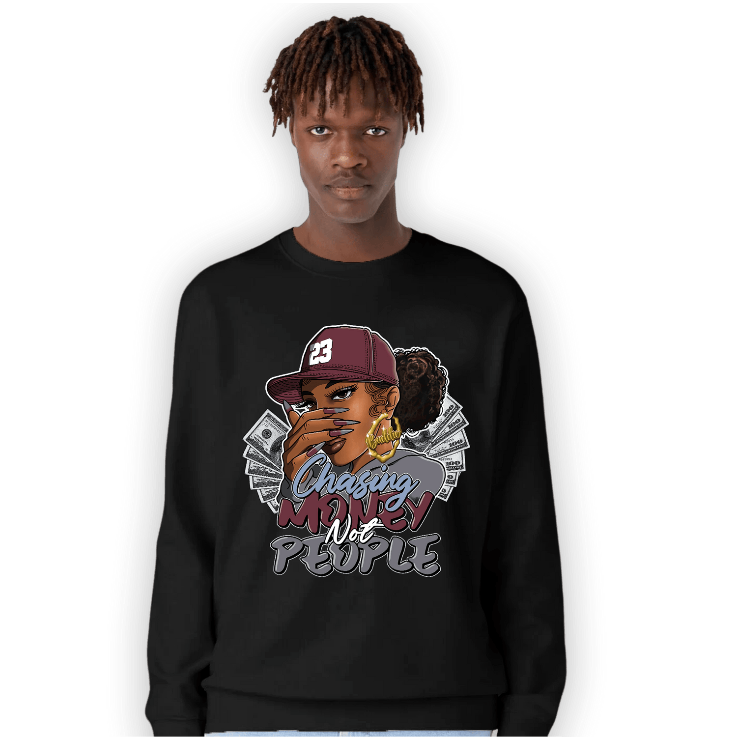 Burgundy 5s Sweatshirt Match Melanin Chasing Money - NastyJamz