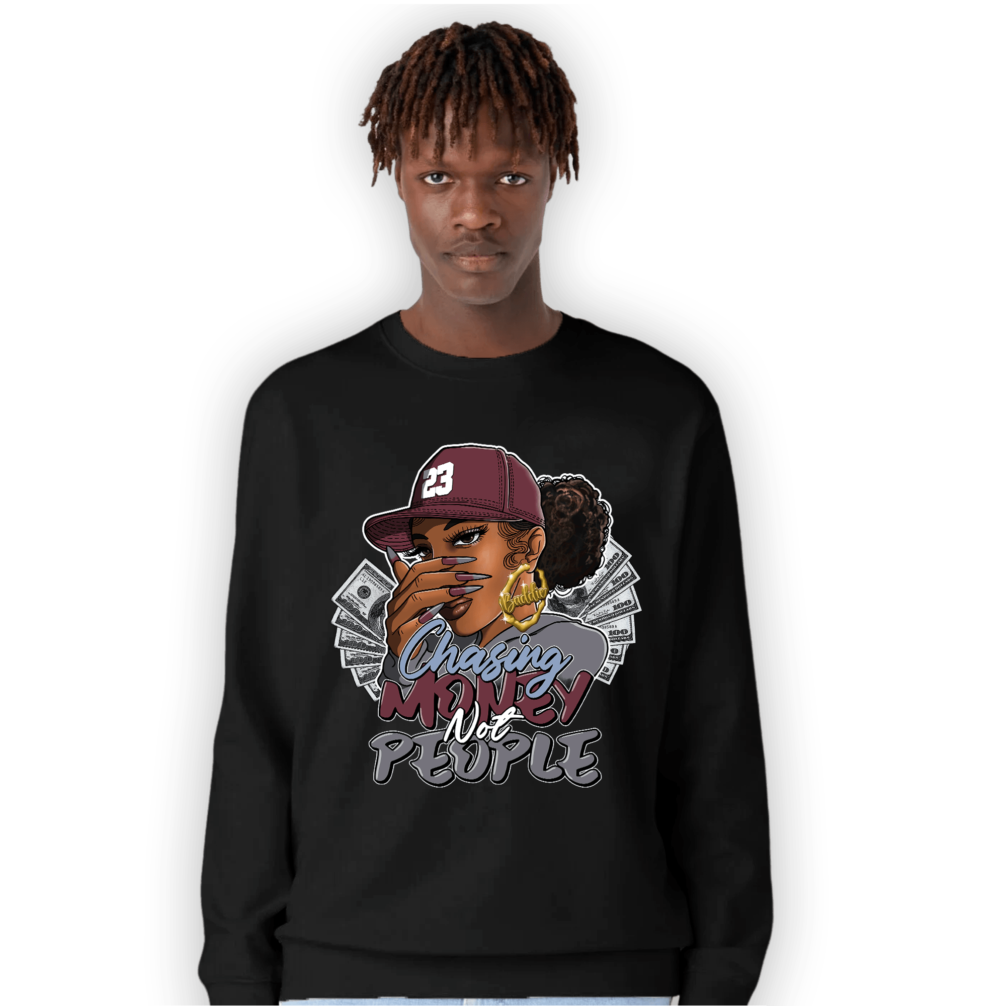 Burgundy 5s Sweatshirt Match Melanin Chasing Money - NastyJamz