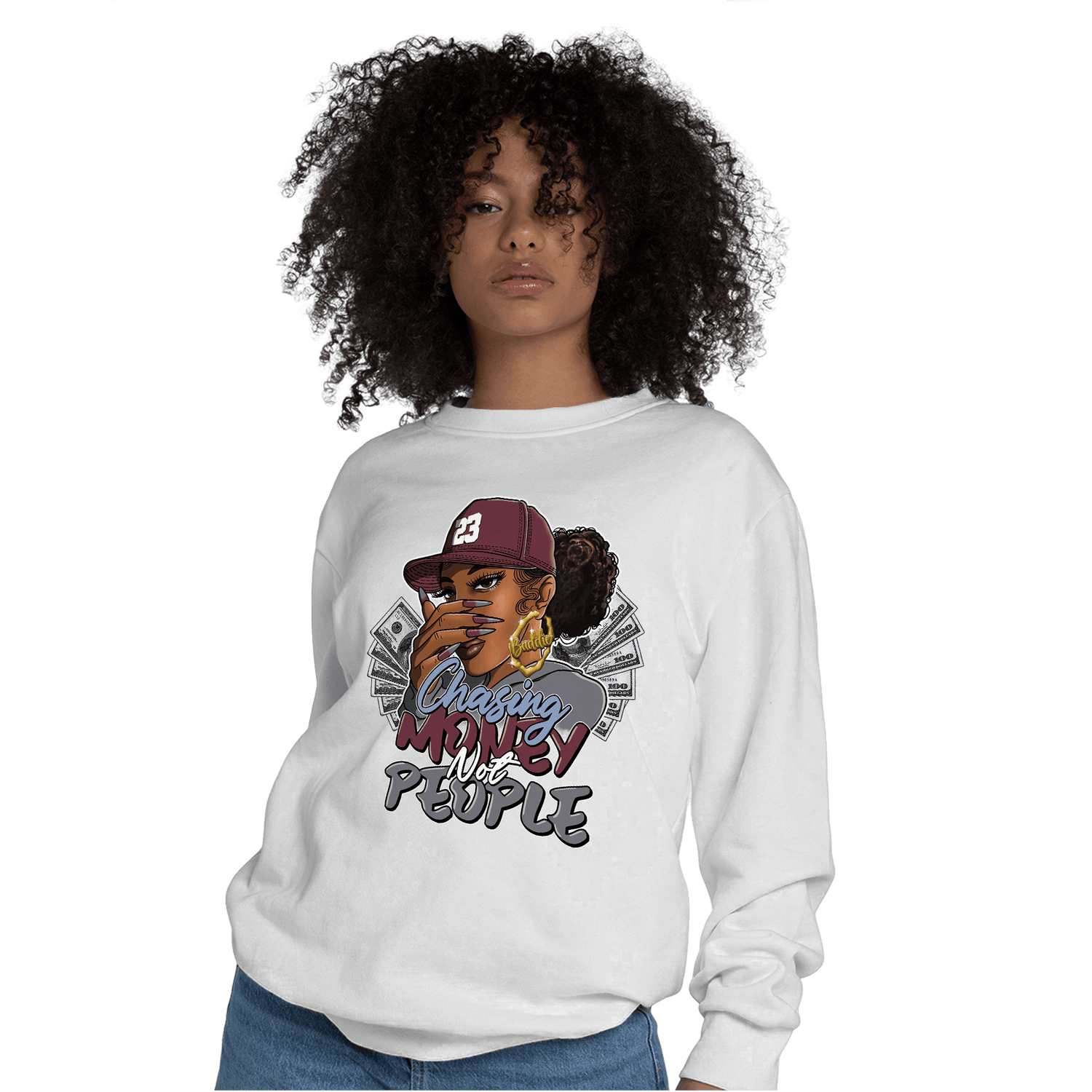Burgundy 5s Sweatshirt Match Melanin Chasing Money - NastyJamz