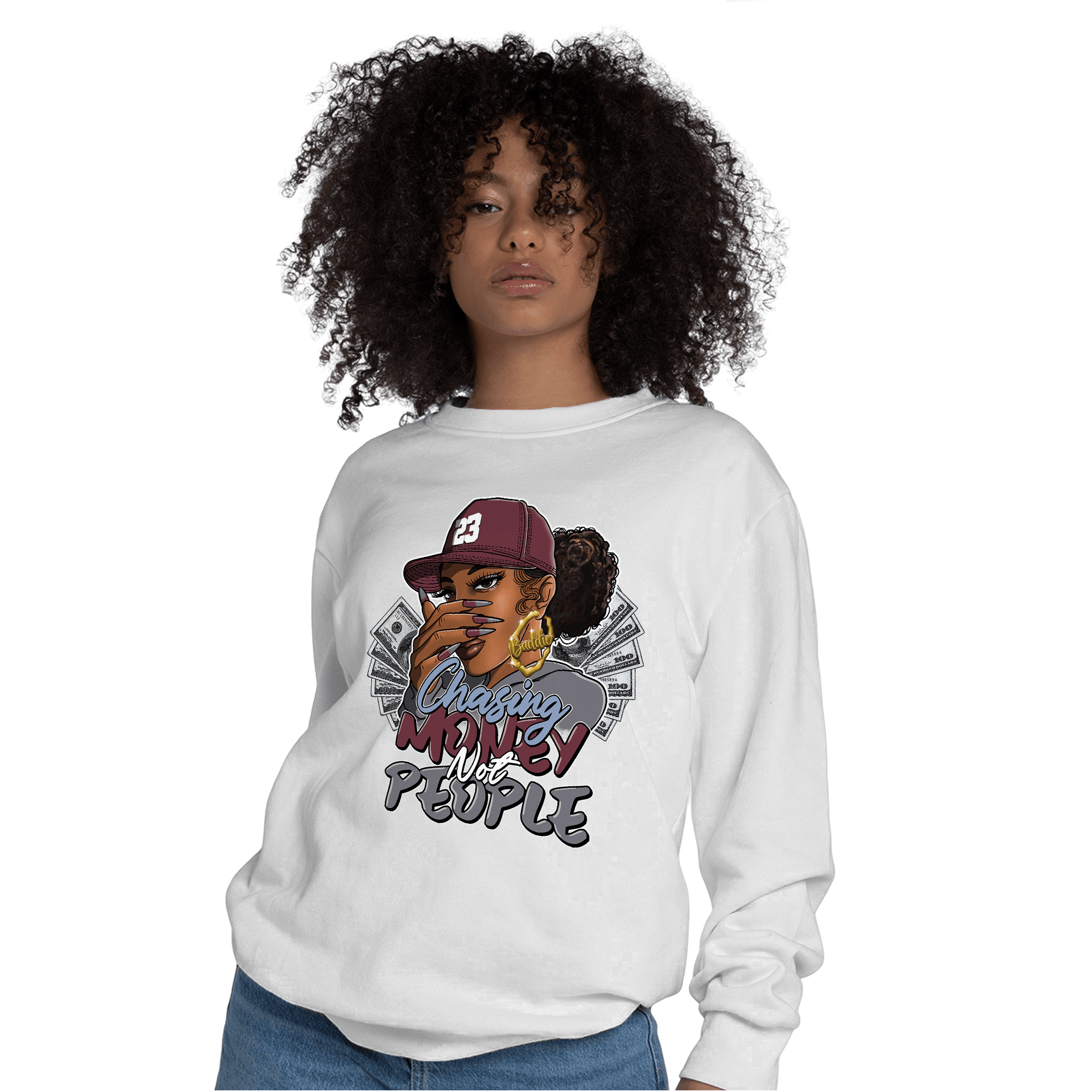 Burgundy 5s Sweatshirt Match Melanin Chasing Money - NastyJamz