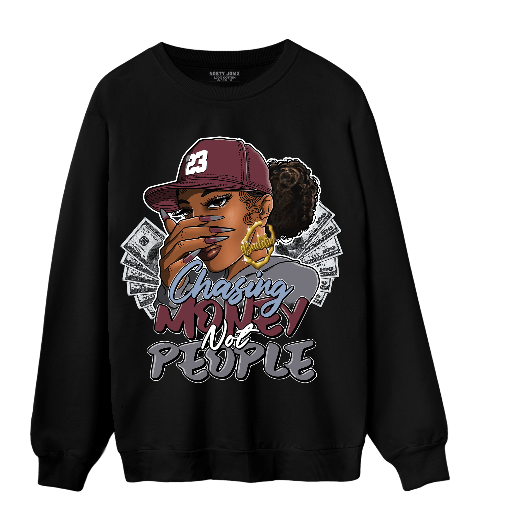 Burgundy 5s Sweatshirt Match Melanin Chasing Money - NastyJamz