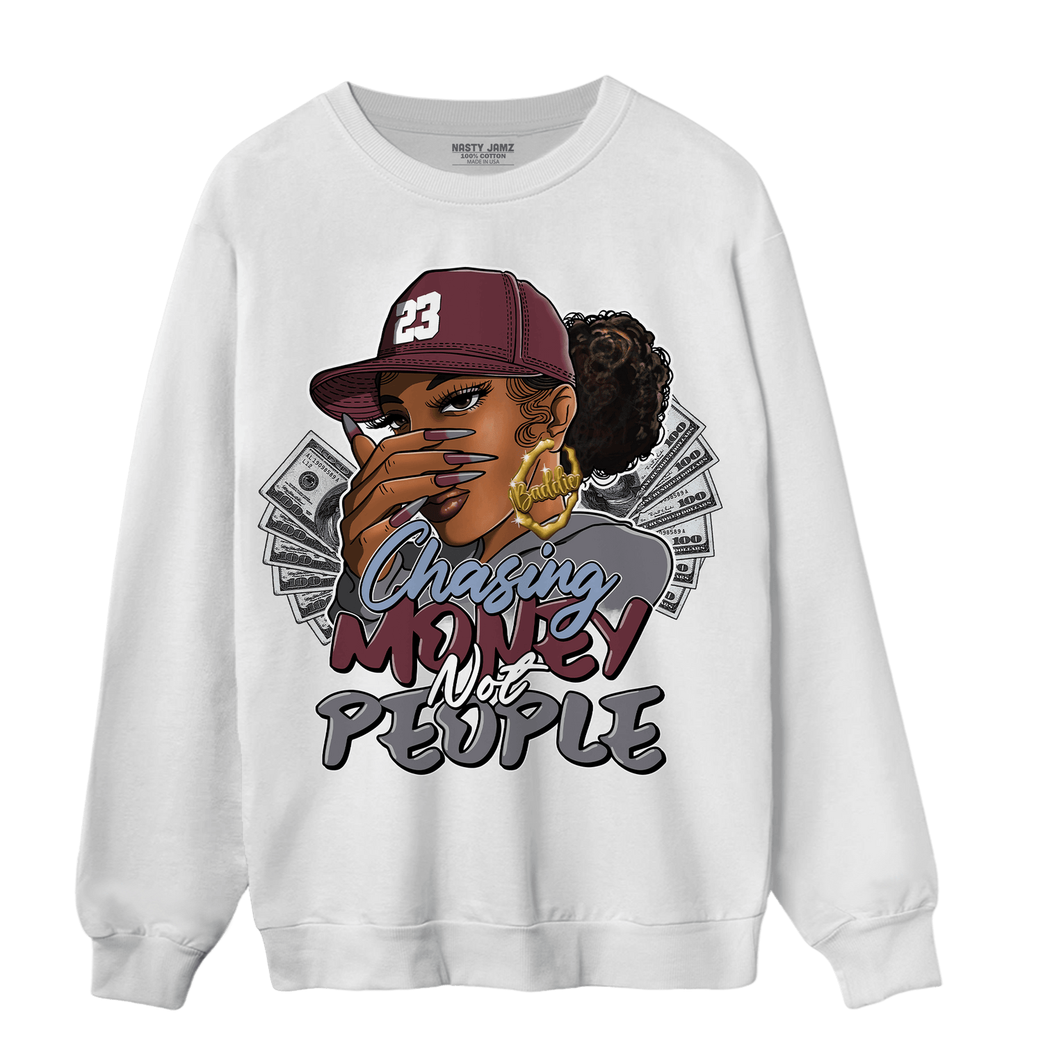 Burgundy 5s Sweatshirt Match Melanin Chasing Money - NastyJamz