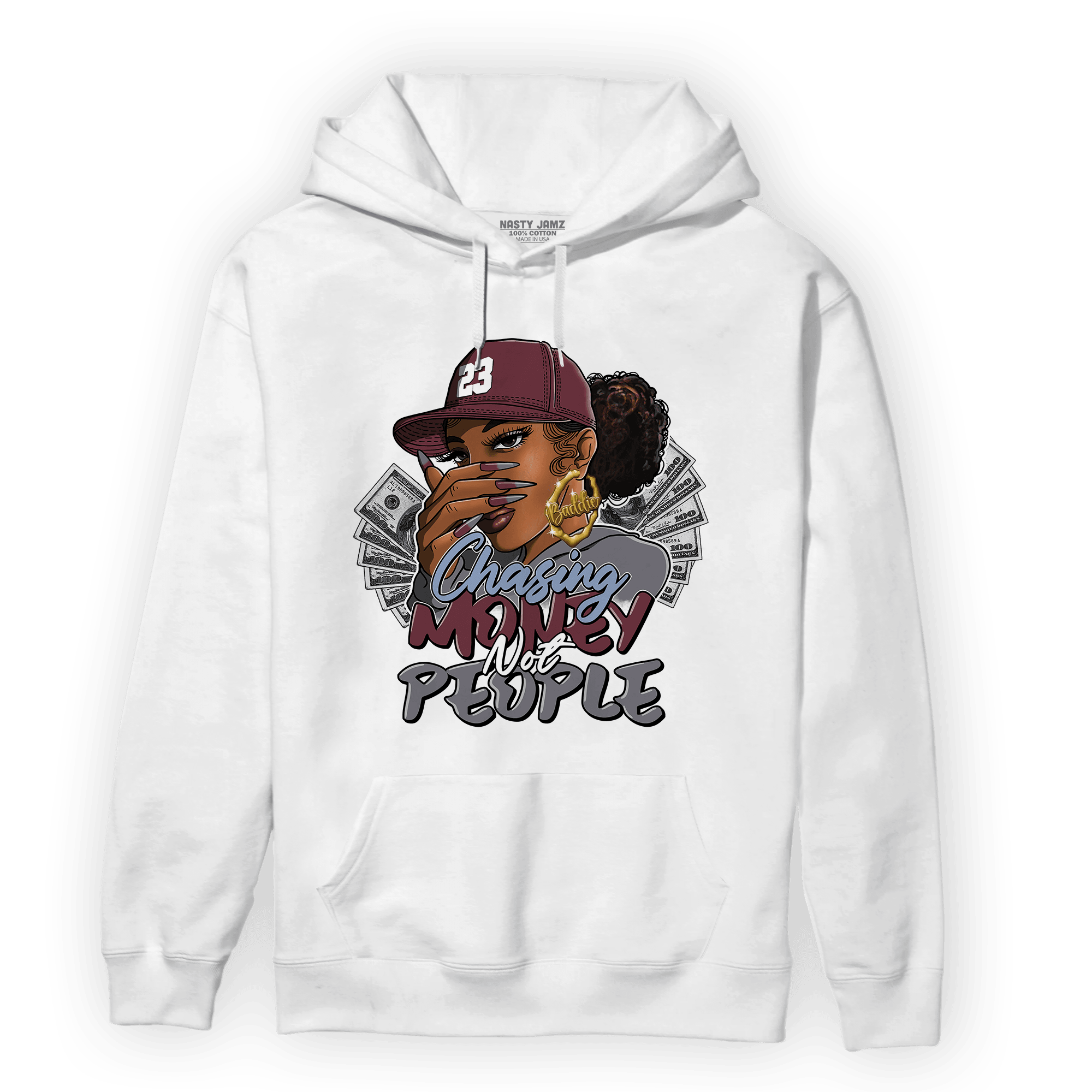 Burgundy 5s Hoodie Match Melanin Chasing Money - NastyJamz