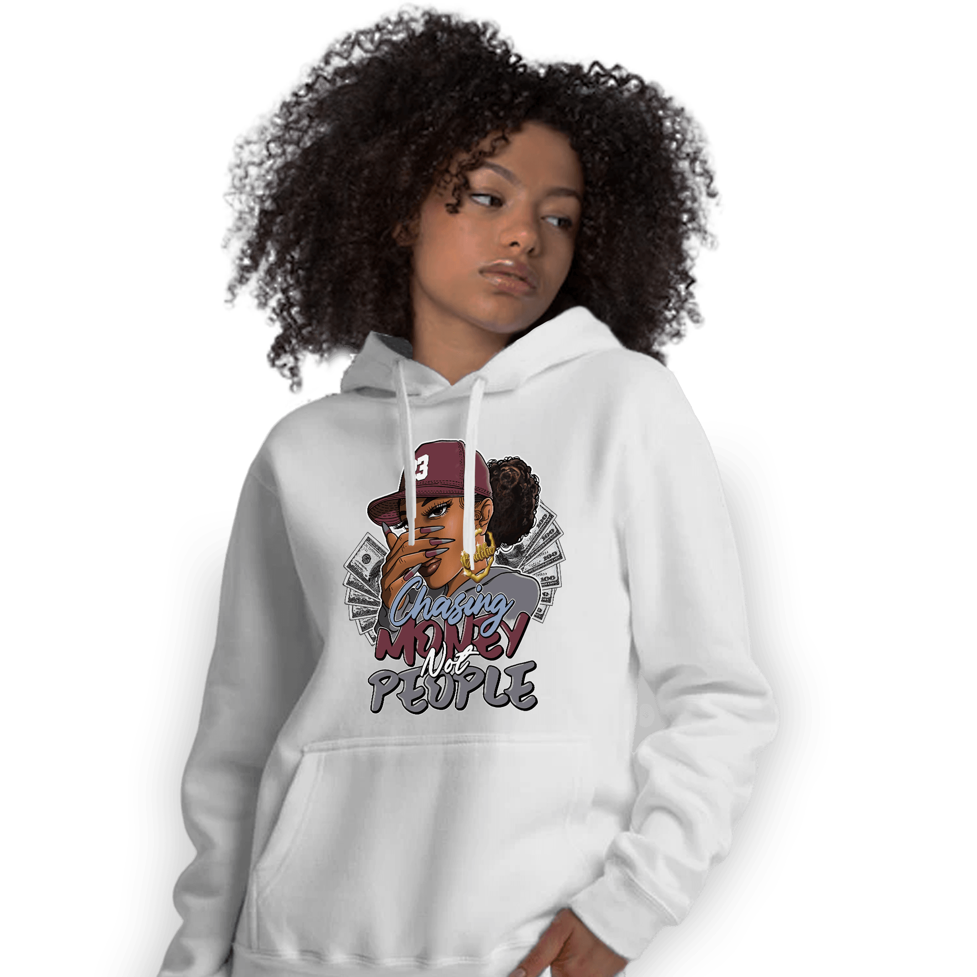 Burgundy 5s Hoodie Match Melanin Chasing Money - NastyJamz