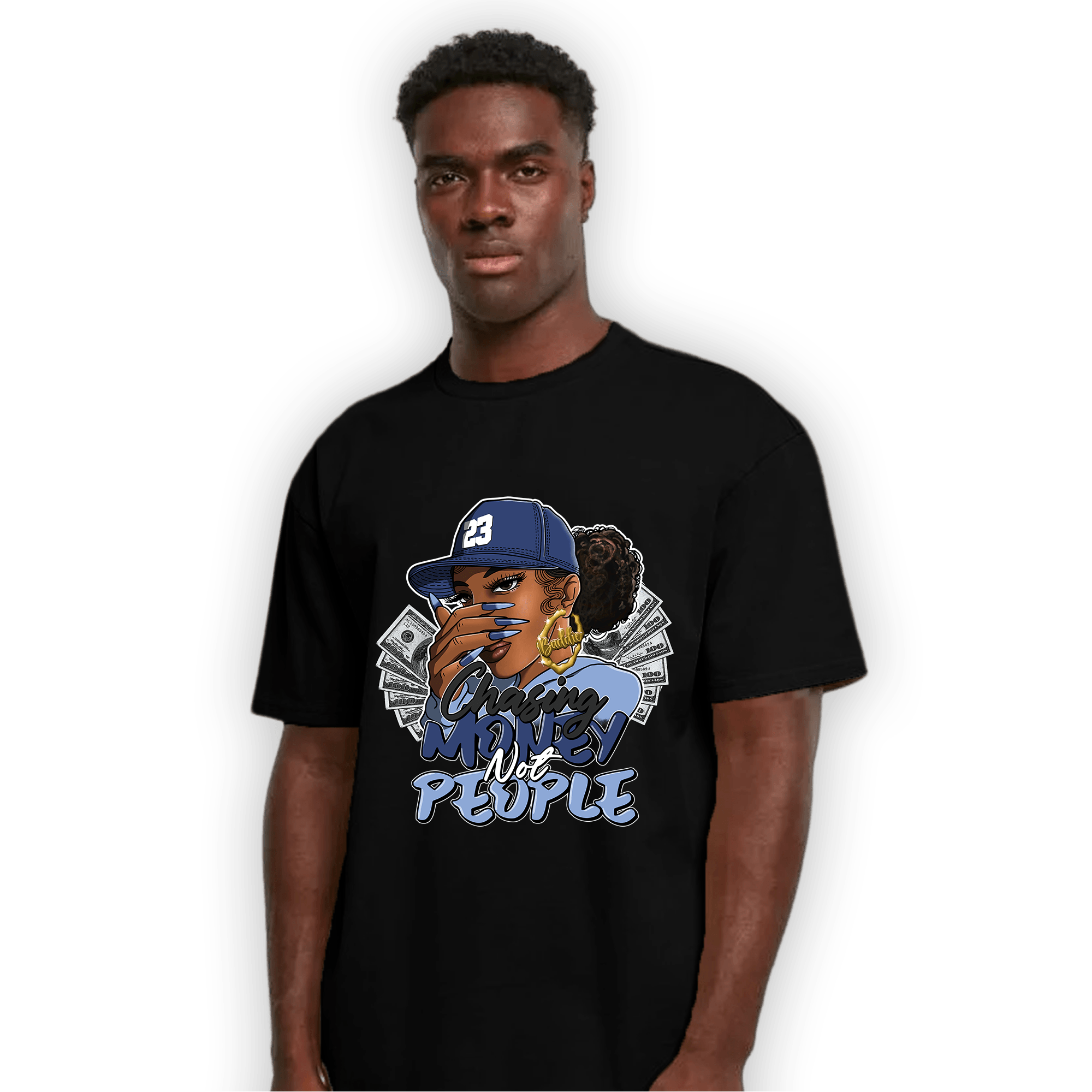 Midnight Navy 5s T Shirt Match Melanin Chasing Money - NastyJamz