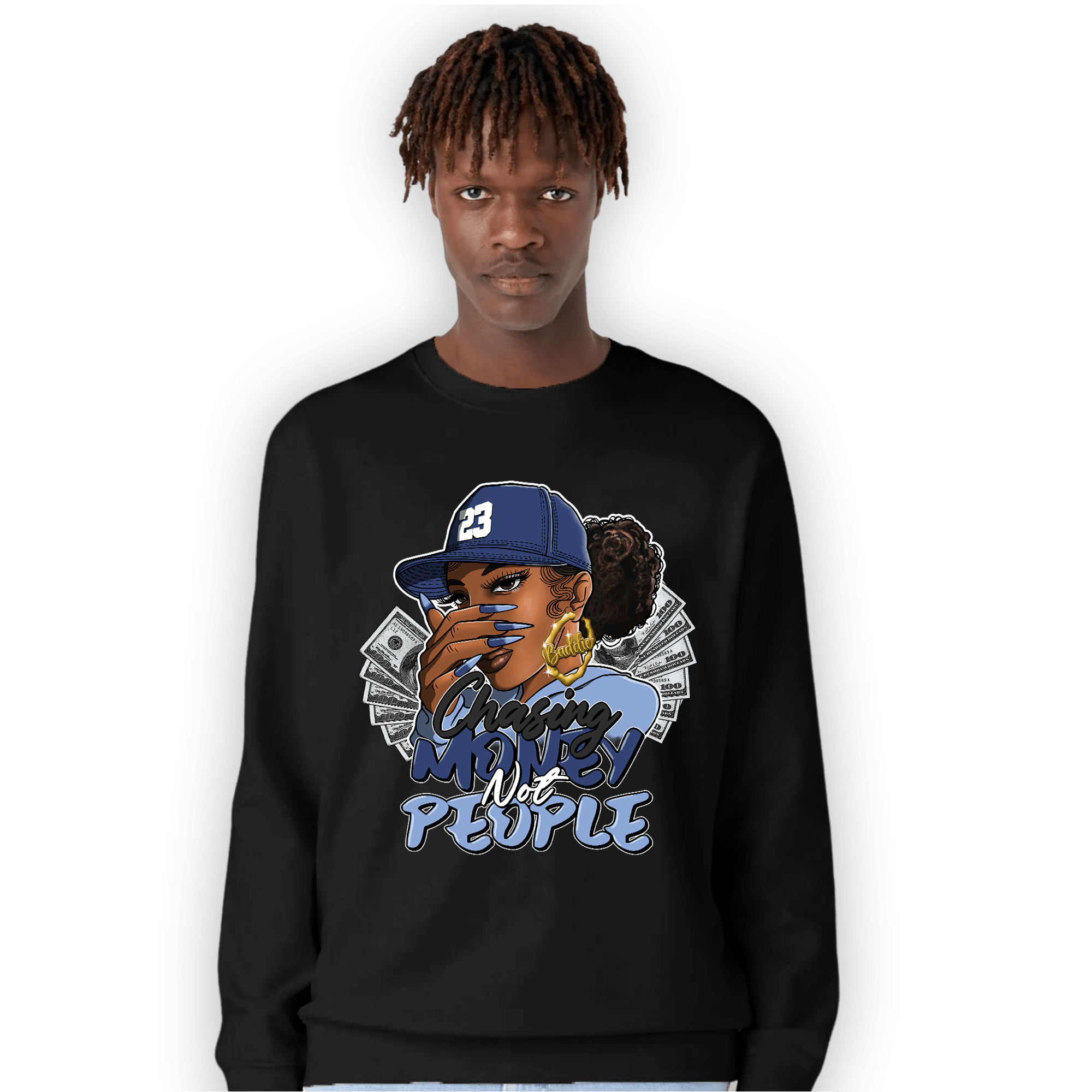 Midnight Navy 5s Sweatshirt Match Melanin Chasing Money - NastyJamz