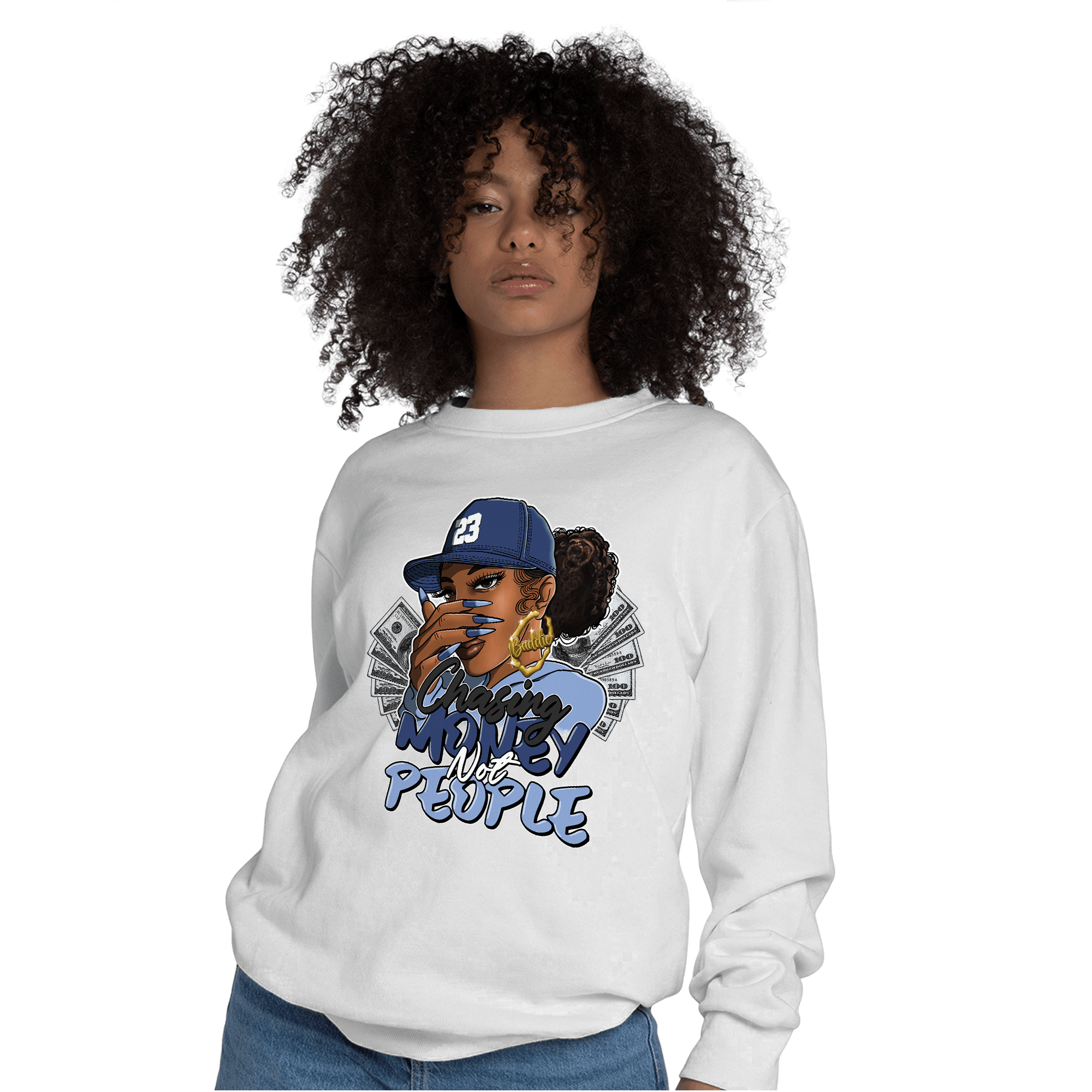 Midnight Navy 5s Sweatshirt Match Melanin Chasing Money - NastyJamz