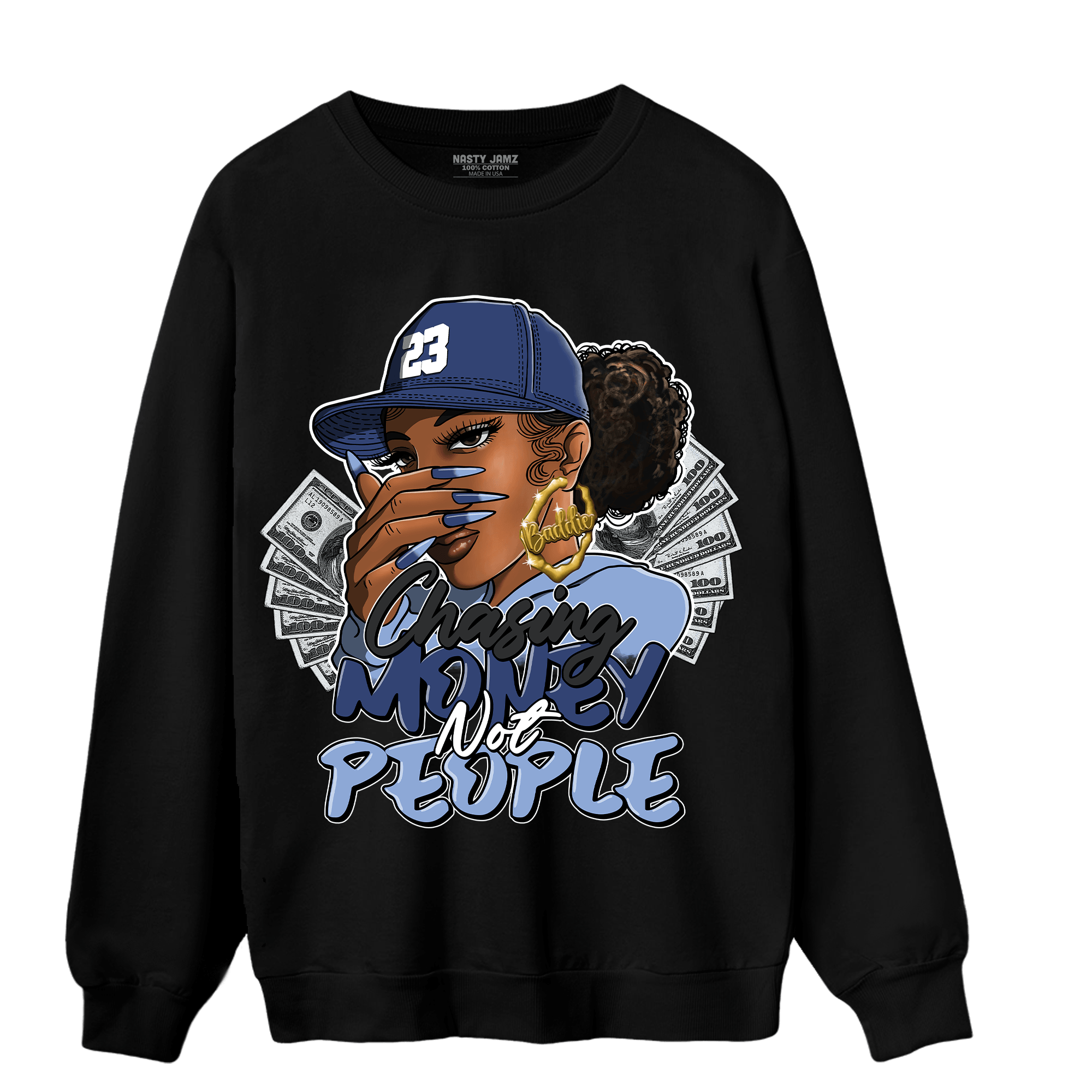 Midnight Navy 5s Sweatshirt Match Melanin Chasing Money - NastyJamz