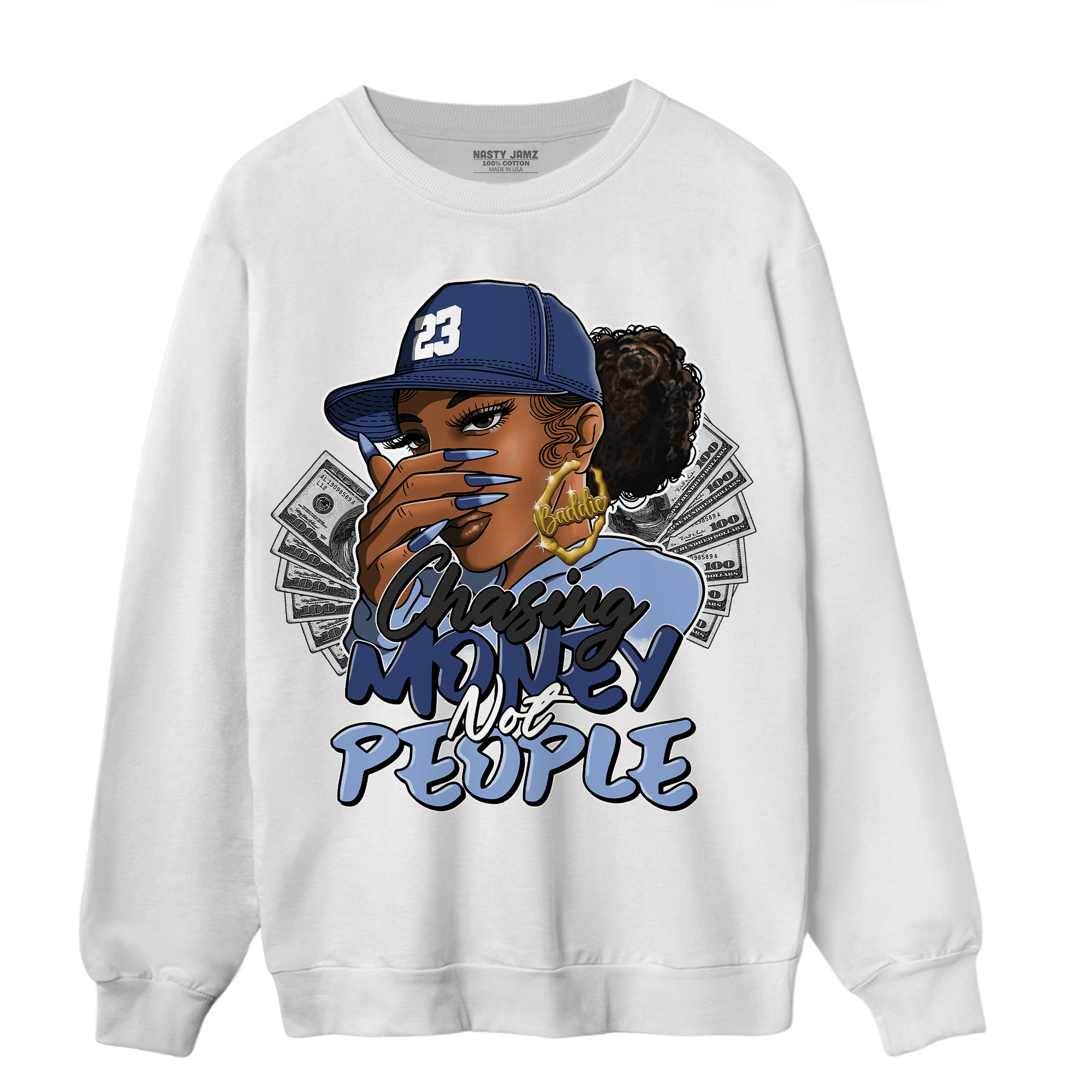 Midnight Navy 5s Sweatshirt Match Melanin Chasing Money - NastyJamz