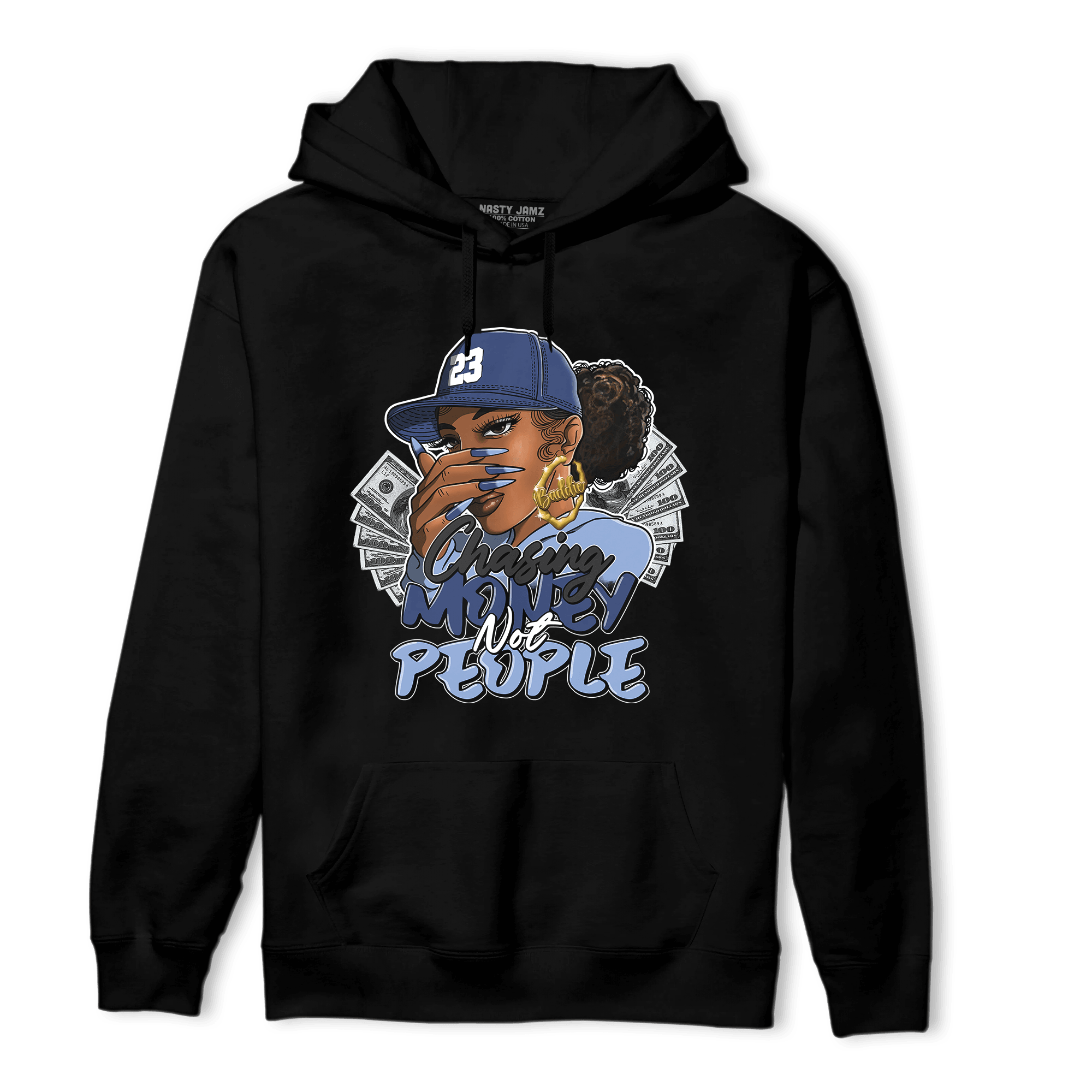 Midnight Navy 5s Hoodie Match Melanin Chasing Money - NastyJamz