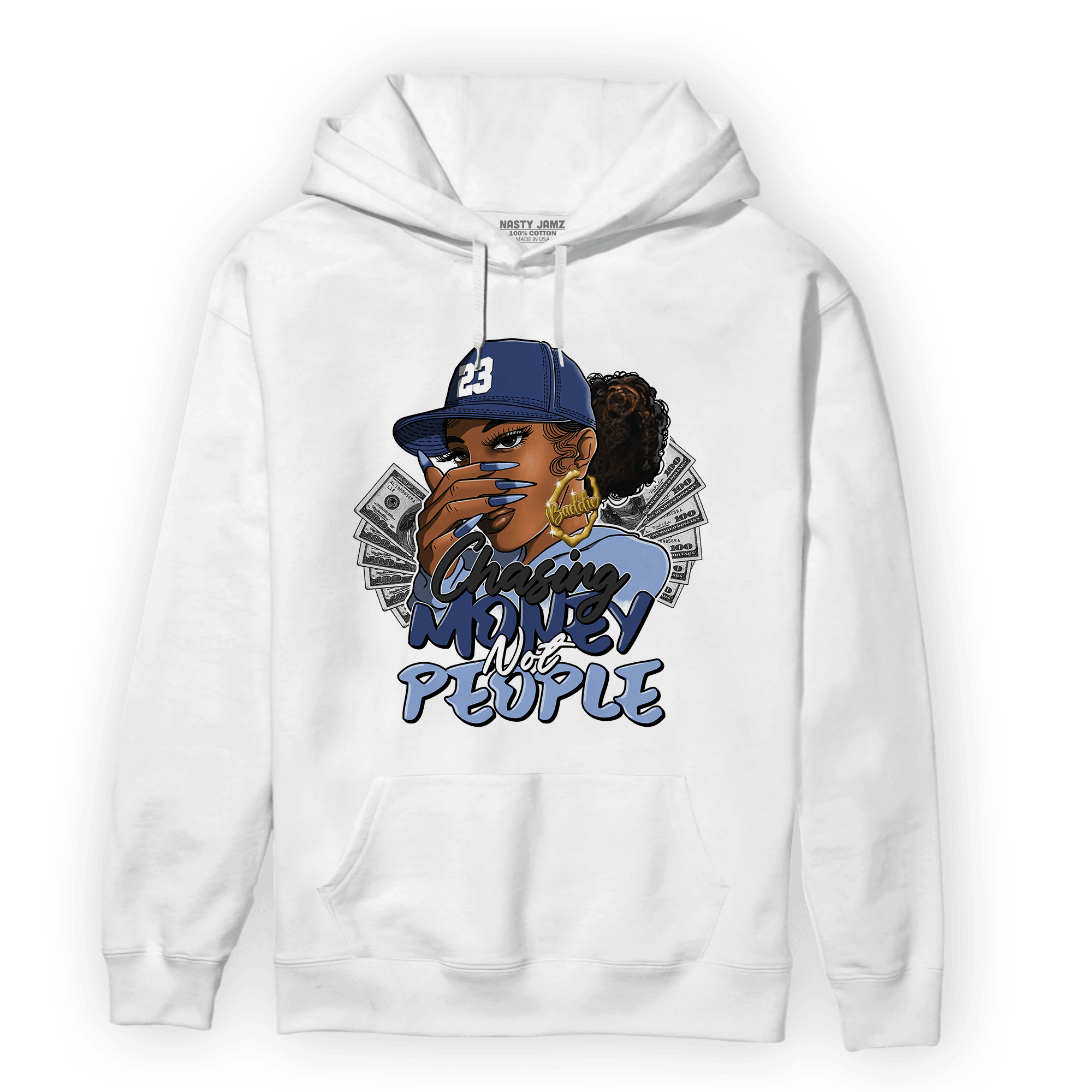 Midnight Navy 5s Hoodie Match Melanin Chasing Money - NastyJamz