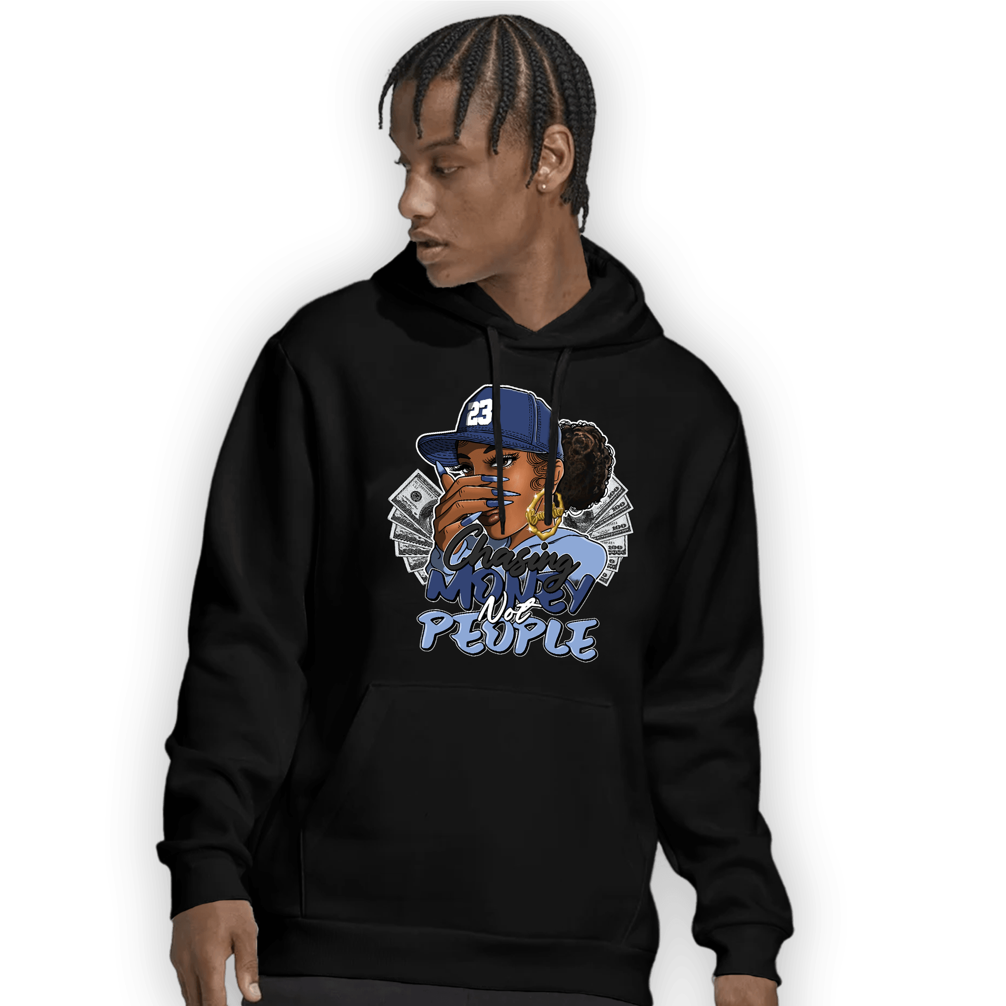 Midnight Navy 5s Hoodie Match Melanin Chasing Money - NastyJamz