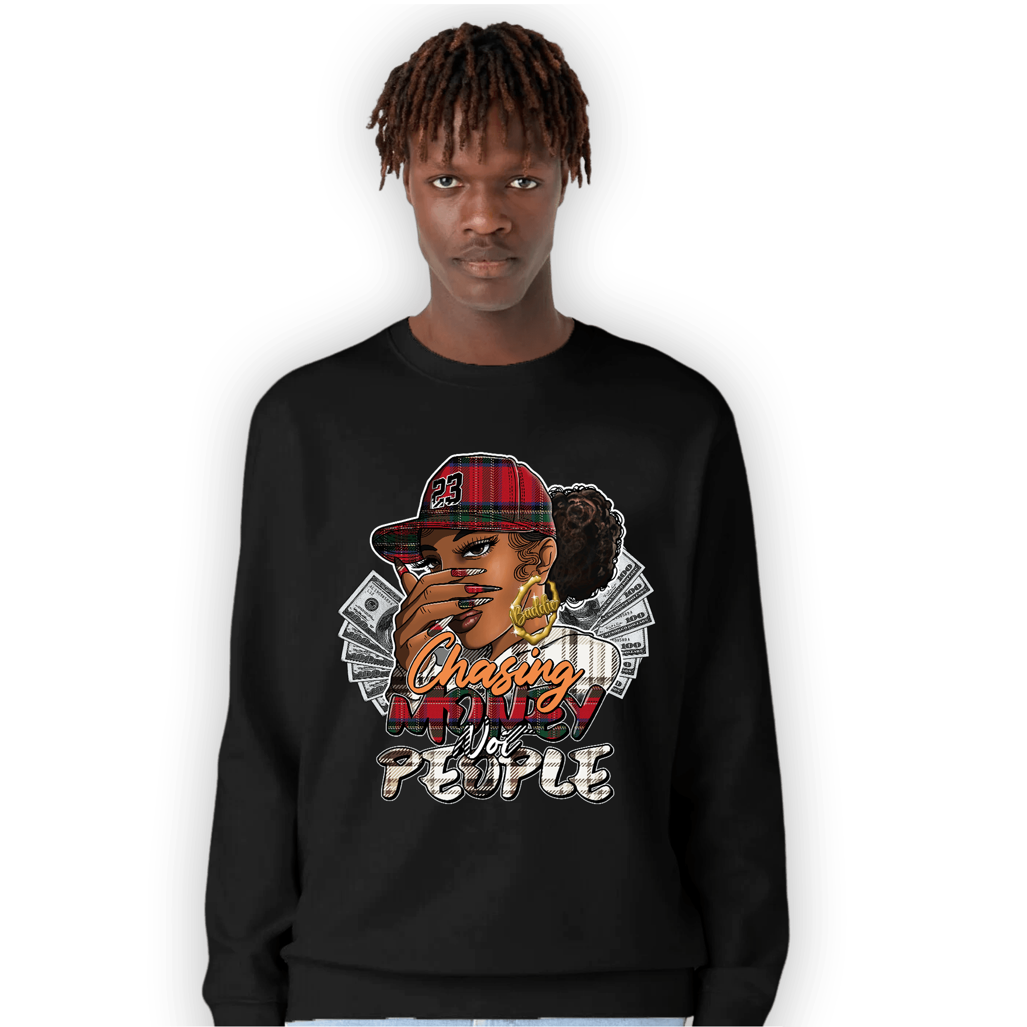 Plaid 5s Sweatshirt Match Melanin Chasing Money - NastyJamz