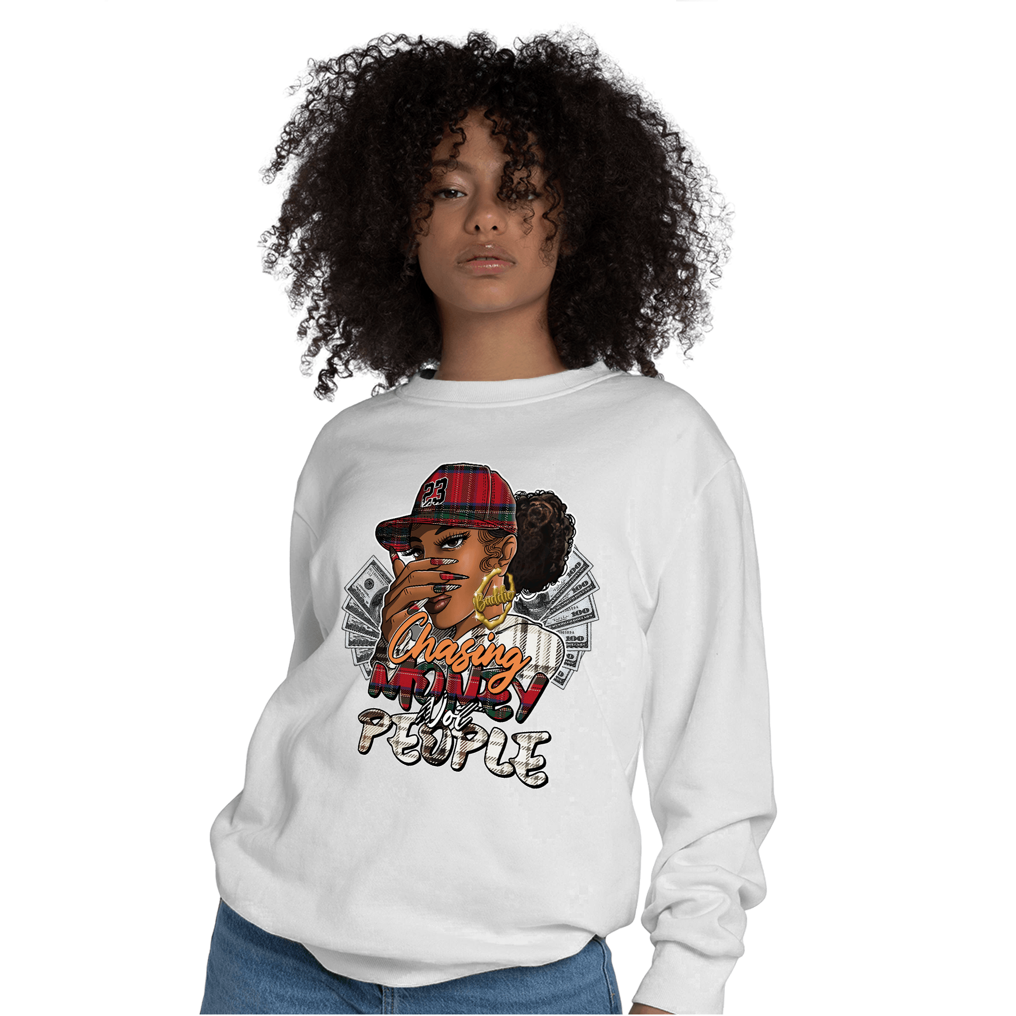Plaid 5s Sweatshirt Match Melanin Chasing Money - NastyJamz