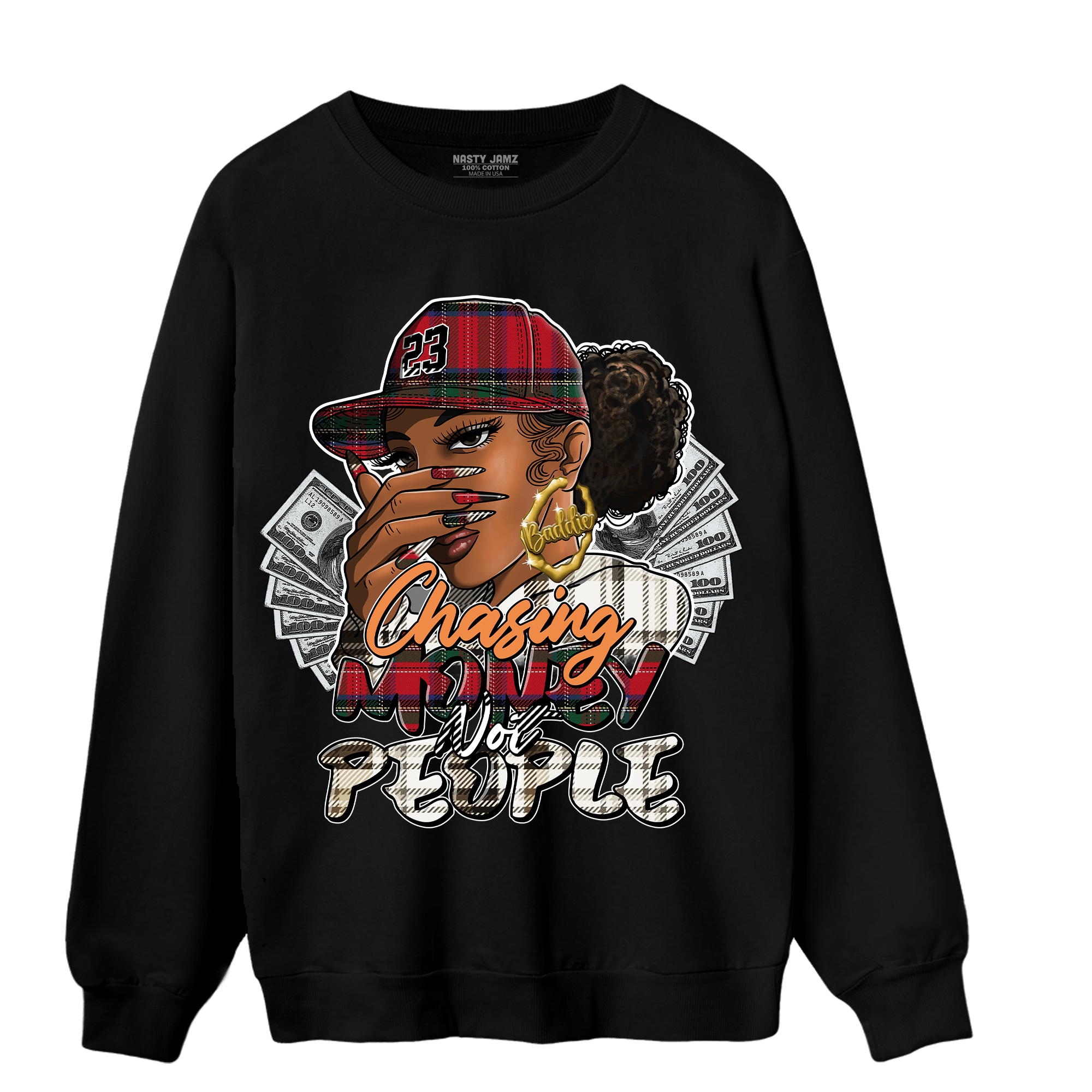 Plaid 5s Sweatshirt Match Melanin Chasing Money - NastyJamz