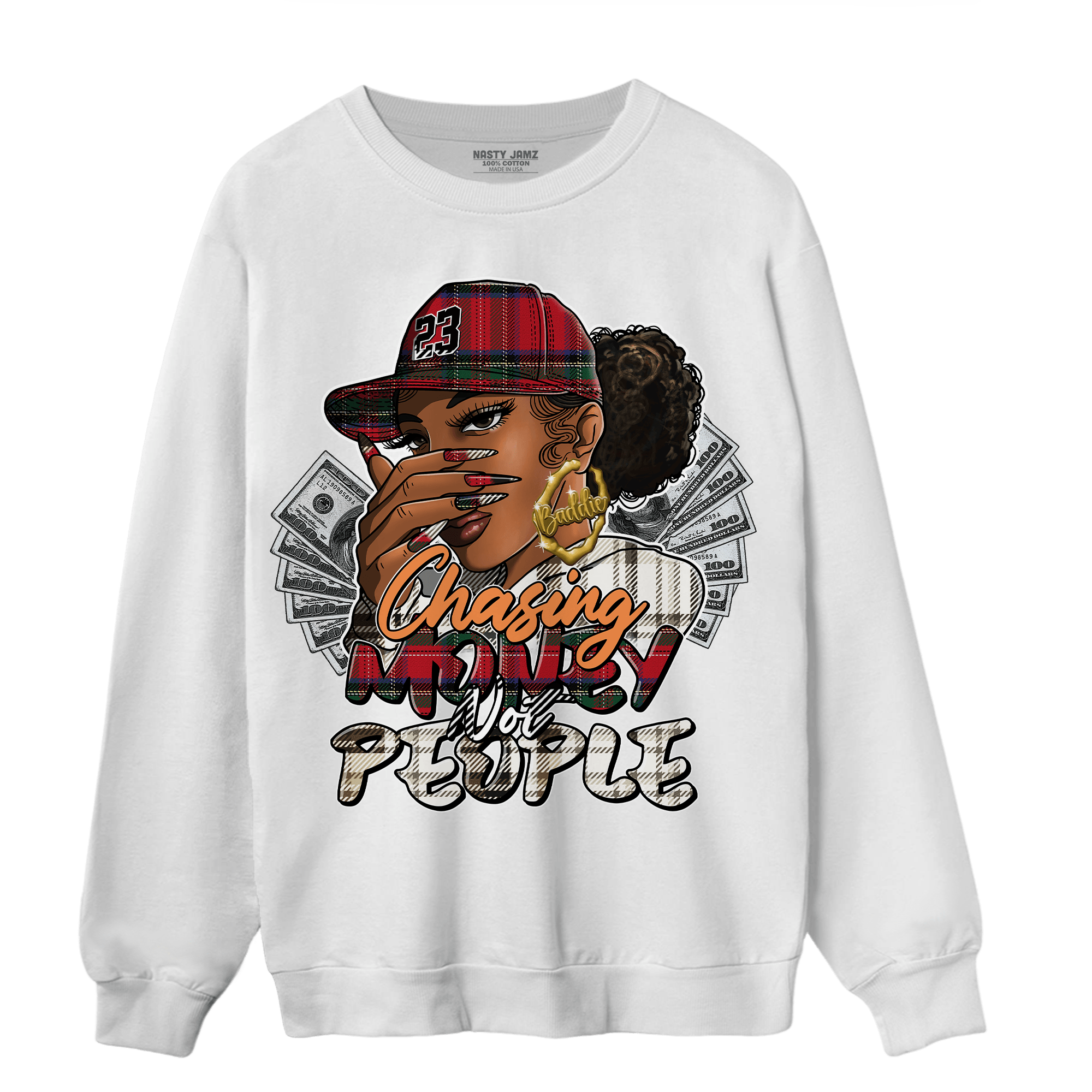 Plaid 5s Sweatshirt Match Melanin Chasing Money - NastyJamz