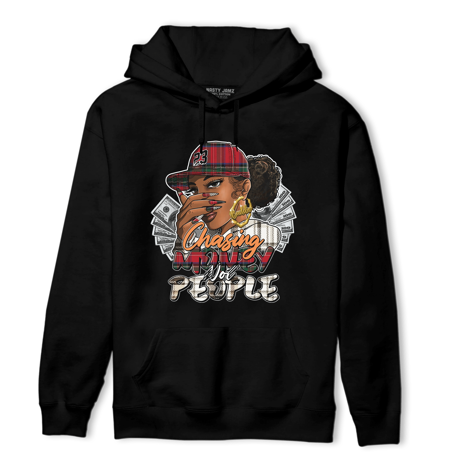 Plaid 5s Hoodie Match Melanin Chasing Money - NastyJamz