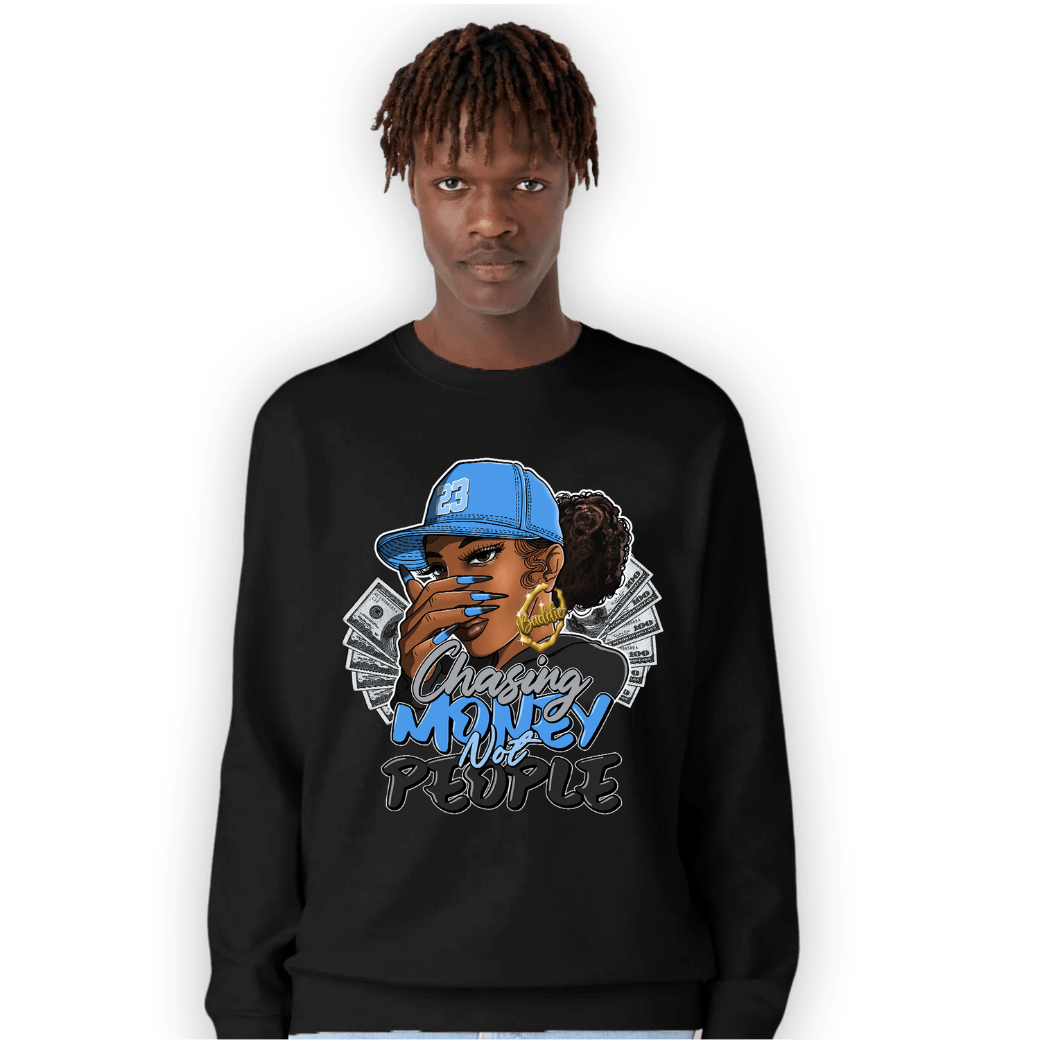 University Blue 5s Sweatshirt Match Melanin Chasing Money - NastyJamz