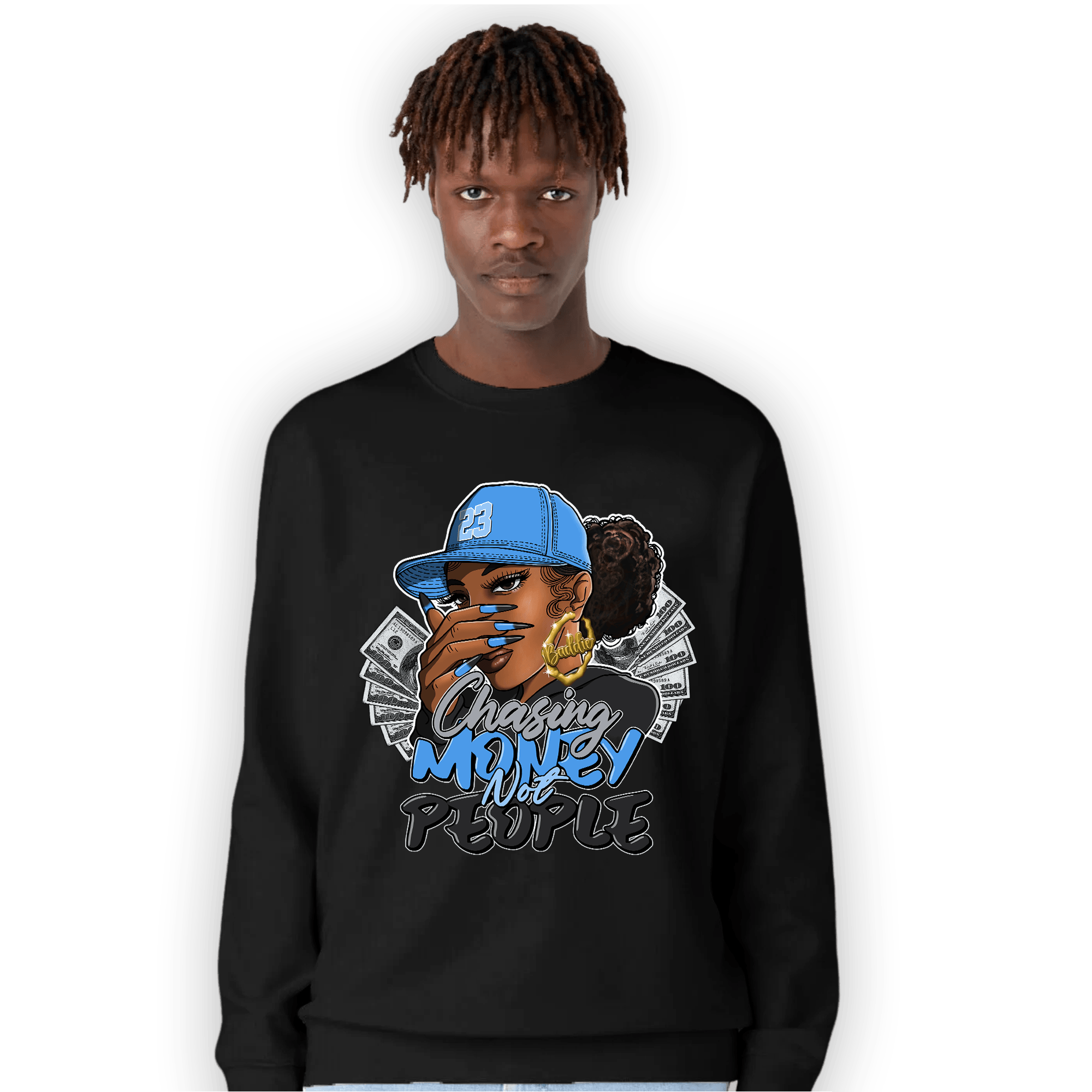 University Blue 5s Sweatshirt Match Melanin Chasing Money - NastyJamz