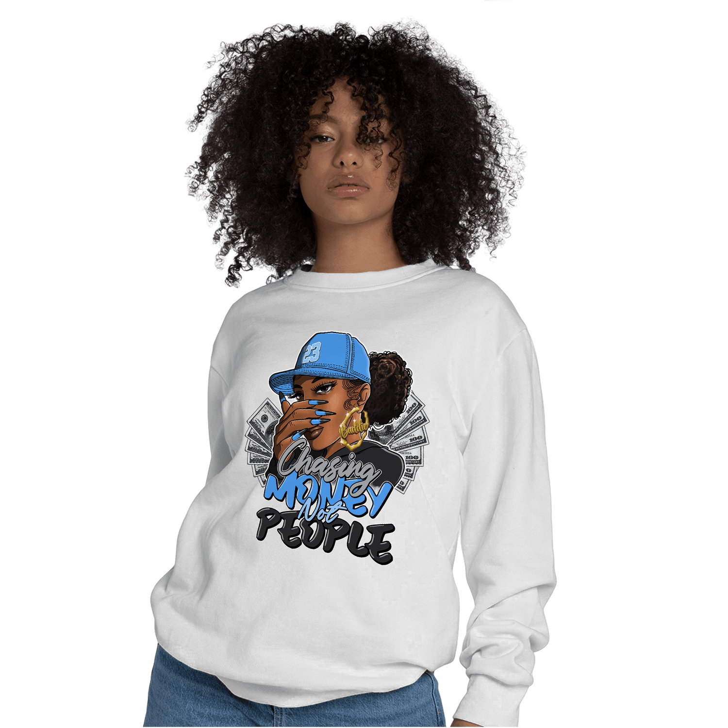 University Blue 5s Sweatshirt Match Melanin Chasing Money - NastyJamz