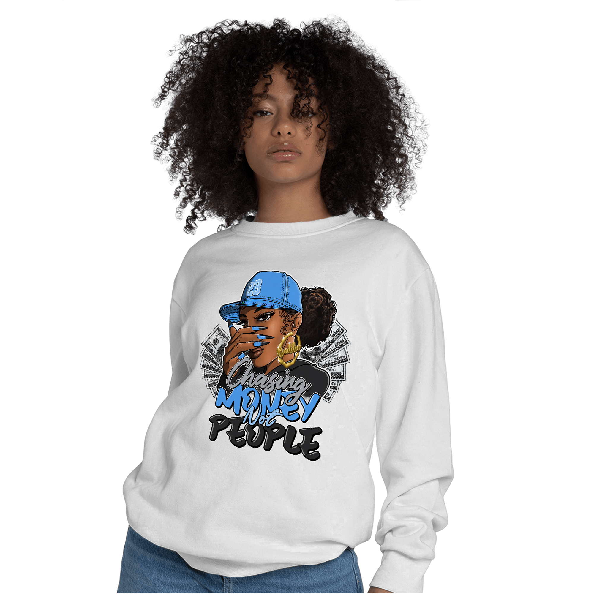 University Blue 5s Sweatshirt Match Melanin Chasing Money - NastyJamz