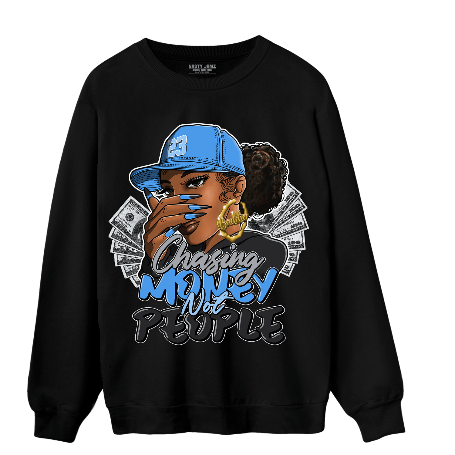 University Blue 5s Sweatshirt Match Melanin Chasing Money - NastyJamz